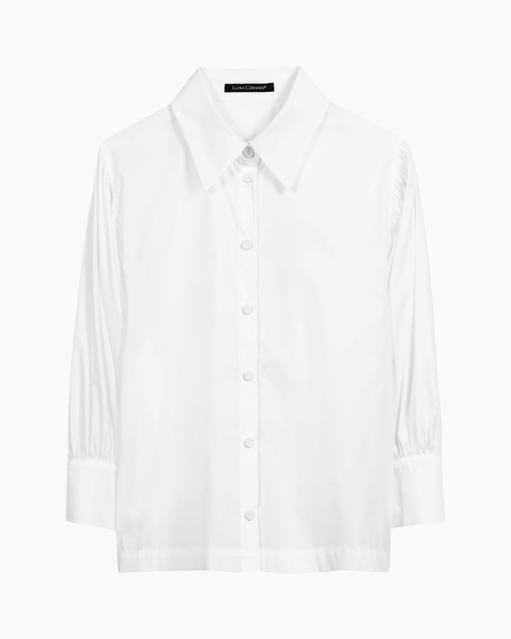 wit, blouse, knopclosing, kraag, lange mouw