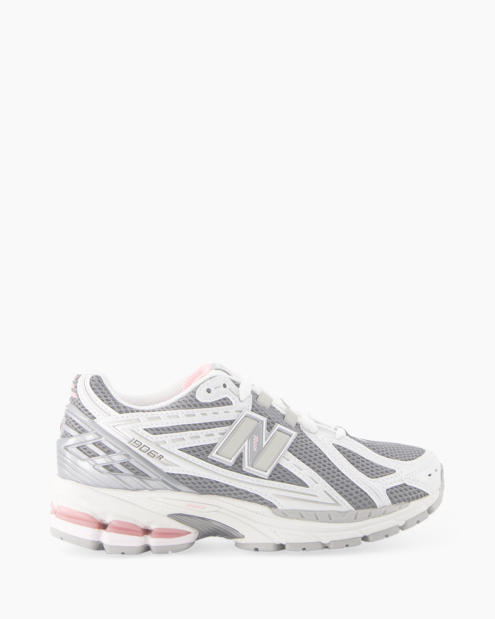 running shoe, athletic sneaker, mesh upper, gray white, sole cushioning