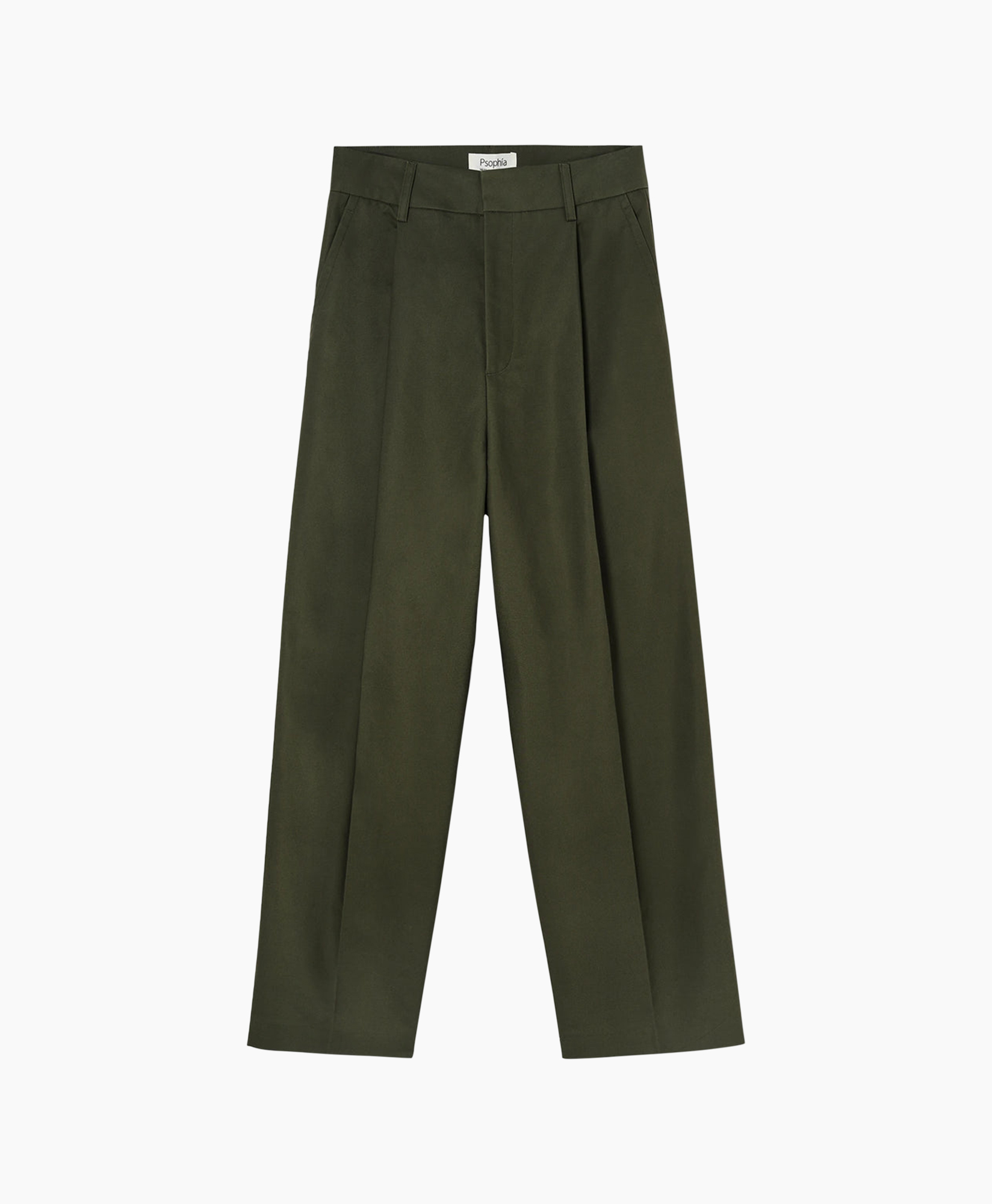 broeken, broek, olijfgroen, hoge taille, wijd uitstaand