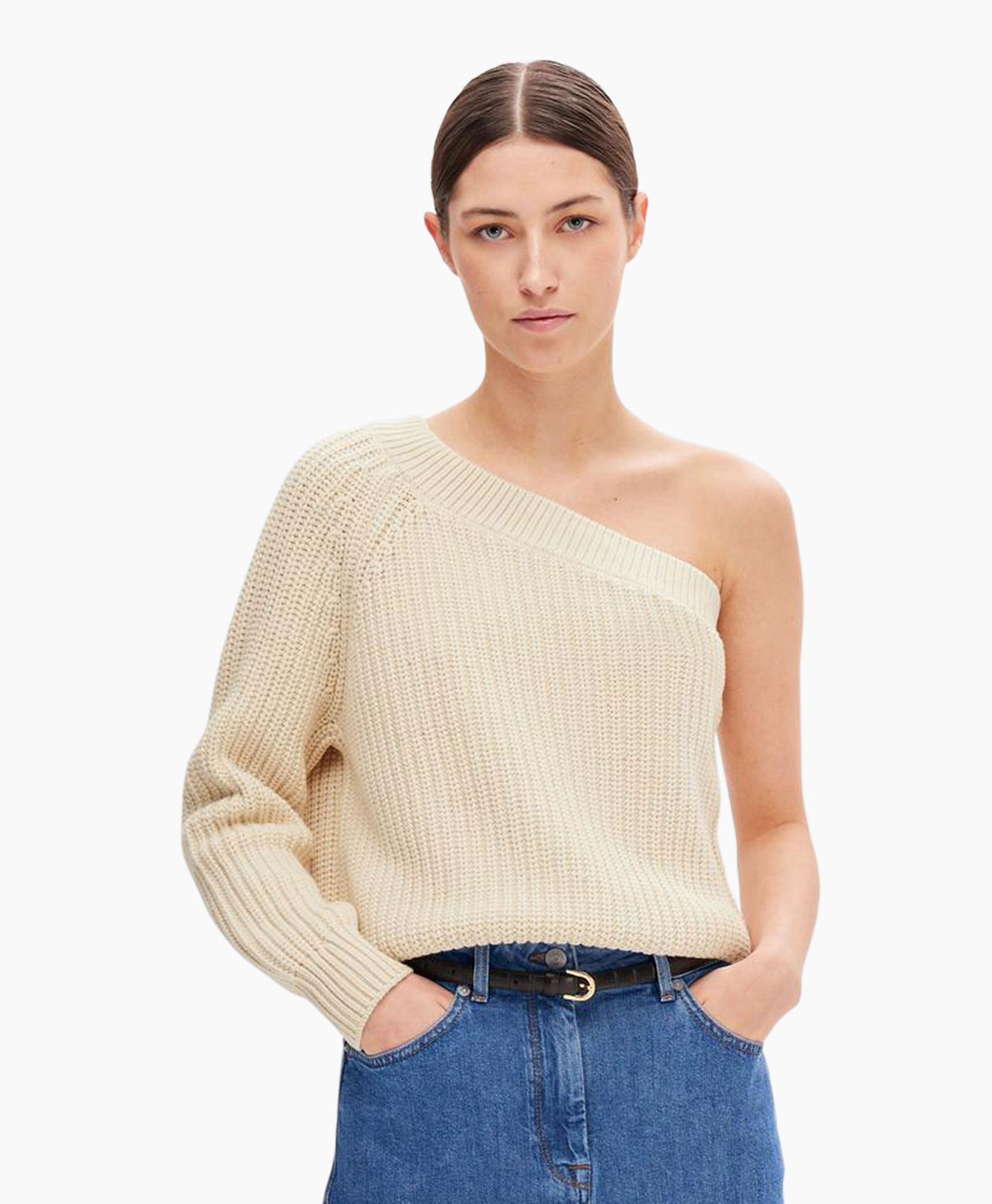 Gebreide Trui Sedora Ls Knit One Shoulder Off White