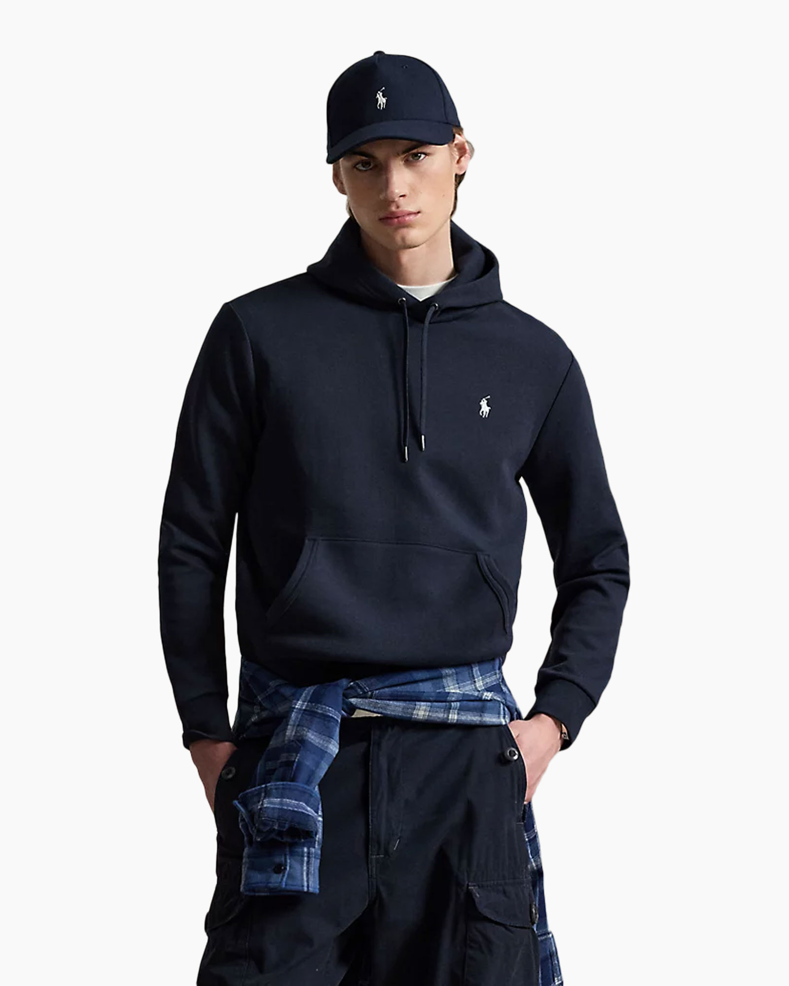 hoodie, hooded sweatshirt, marineblauw, polo logo, casual outfit