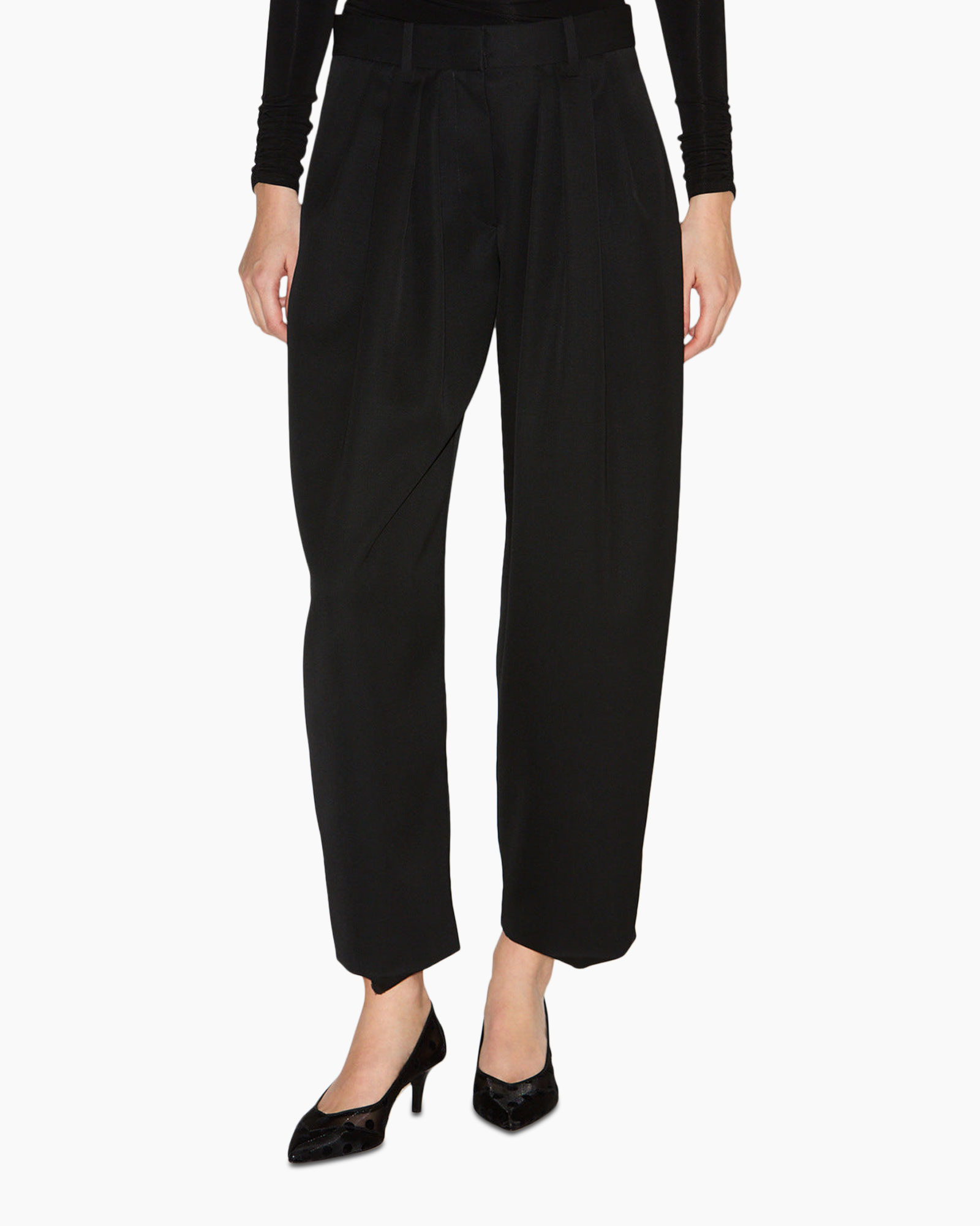 broek, lange broek, zwart, wijdere, enkellengte