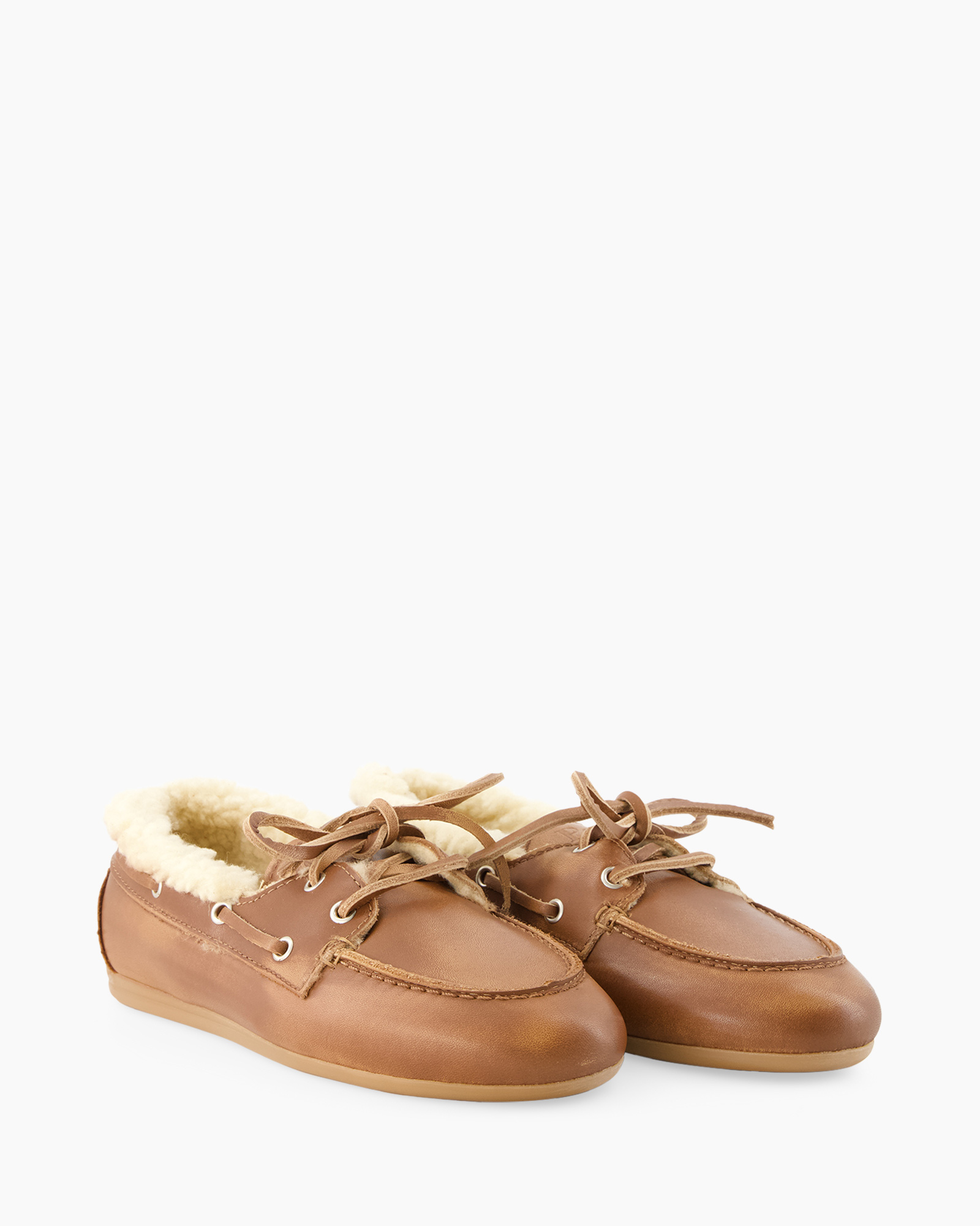 schoen, mokassin, leer, shearling, tan