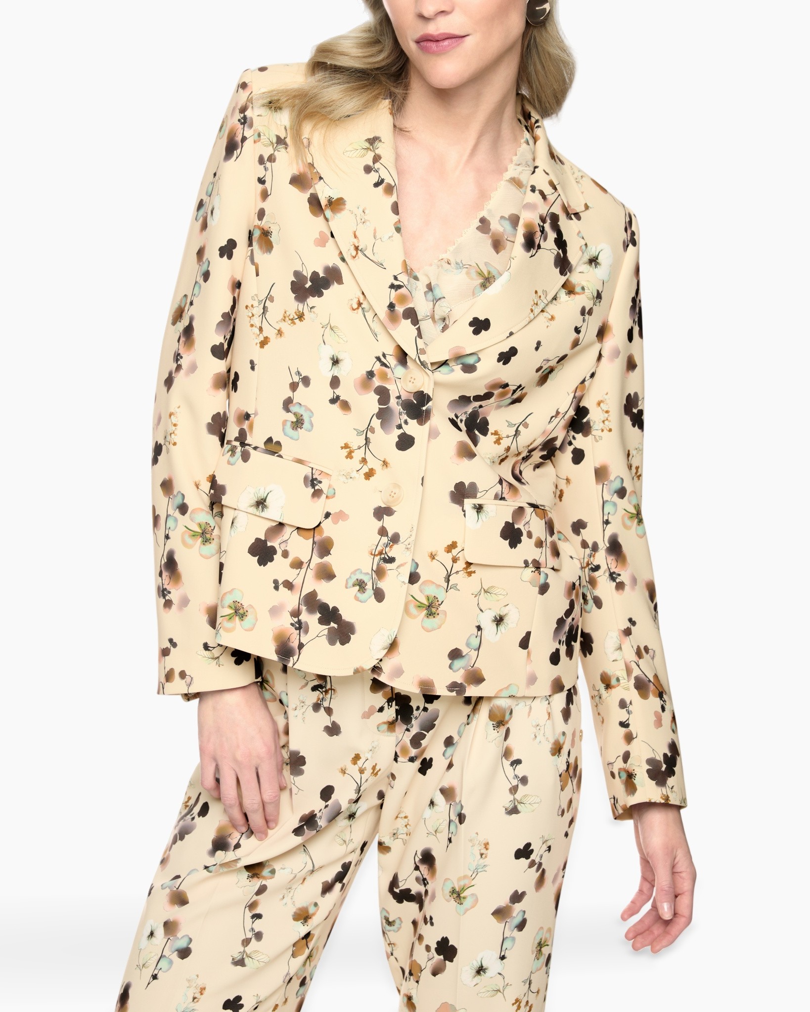 blazer, jasje, bloemendessin, beige, reverskraag