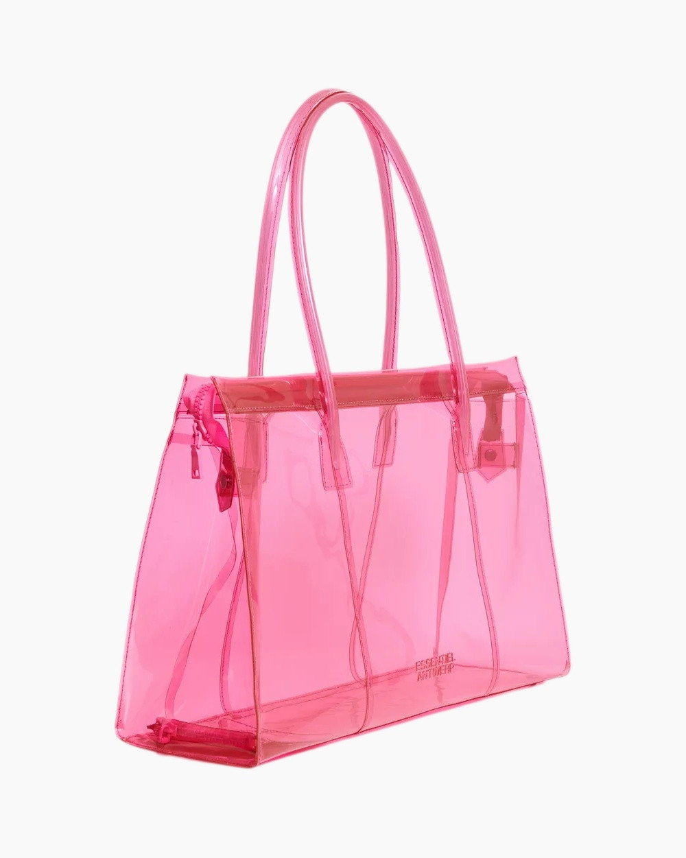 transparant-pink, tote-tas, plastic-tas, roze-handvat, essentiel-antwerp