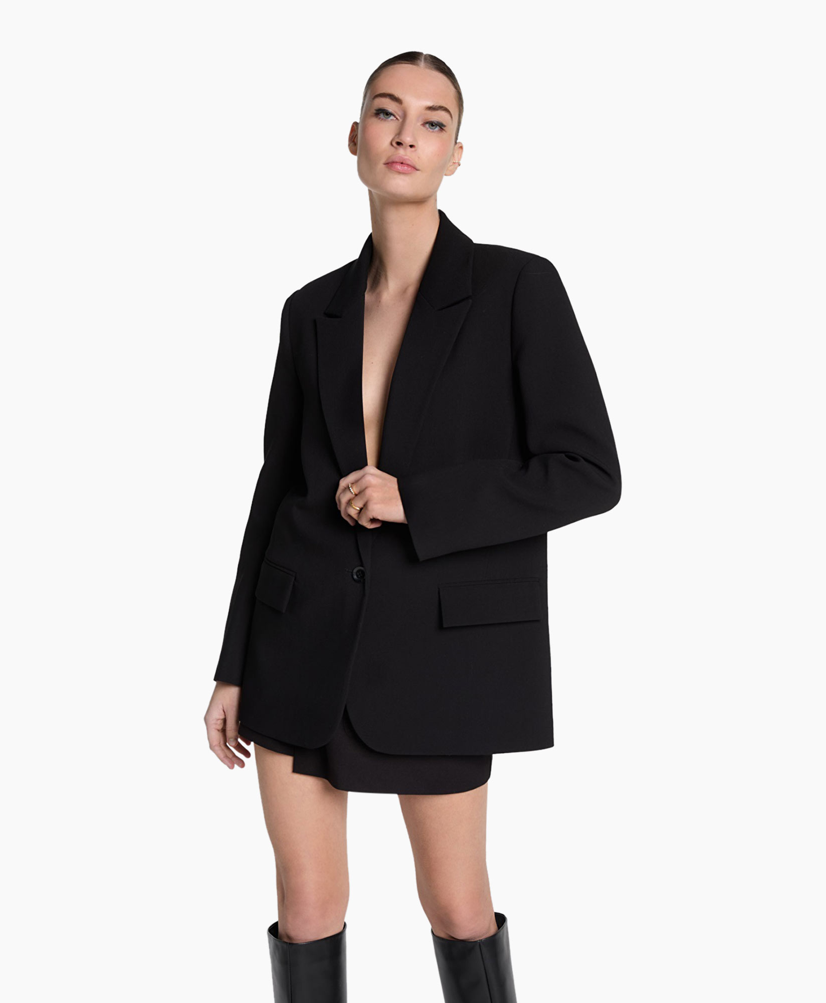 Blazer Woven Flowy Stretch Zwart