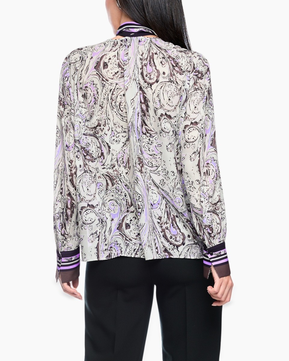 blouse, paisley, lange mouwen, zijde, paars