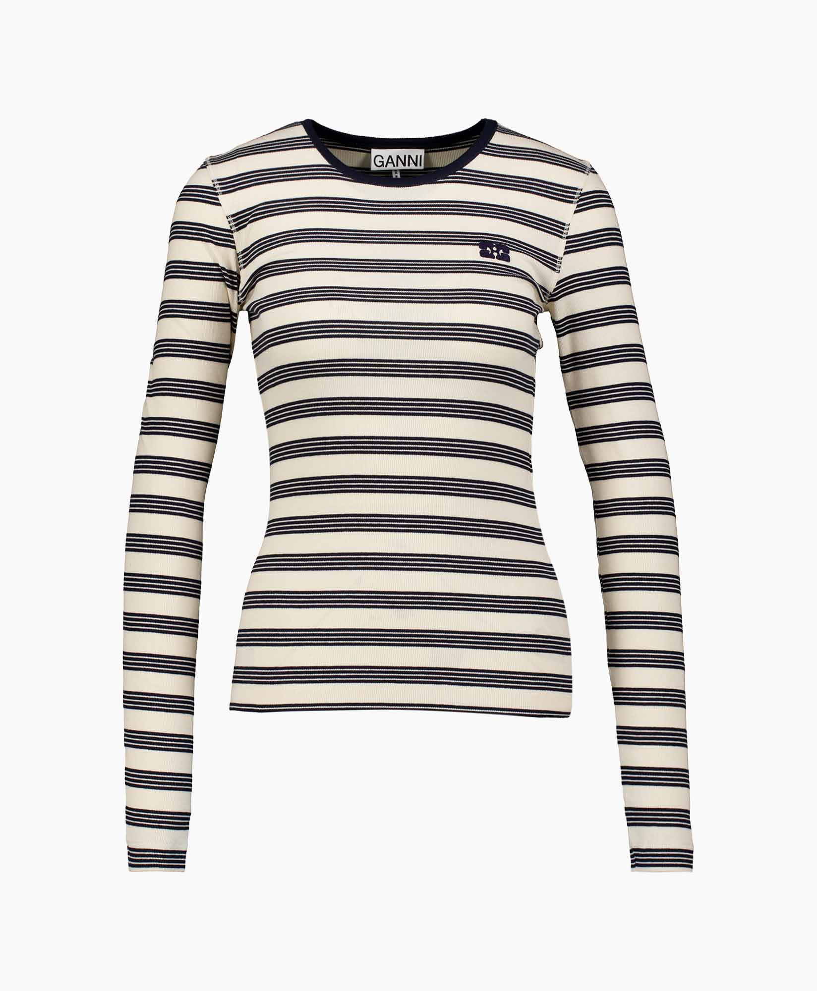 T-shirt Korte Mouw Striped Soft Cotton Rib Long Sl Donker Blauw