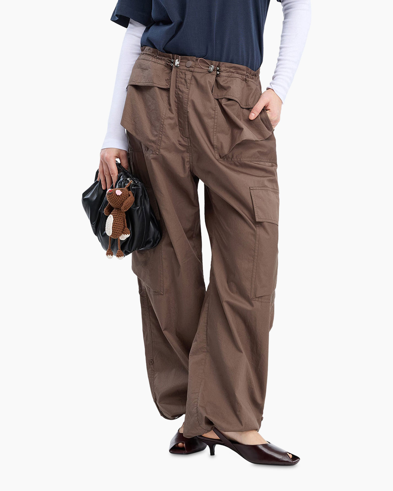 broek met cargo, losvallende broek, bruin, cargozakken, ruime pasvorm