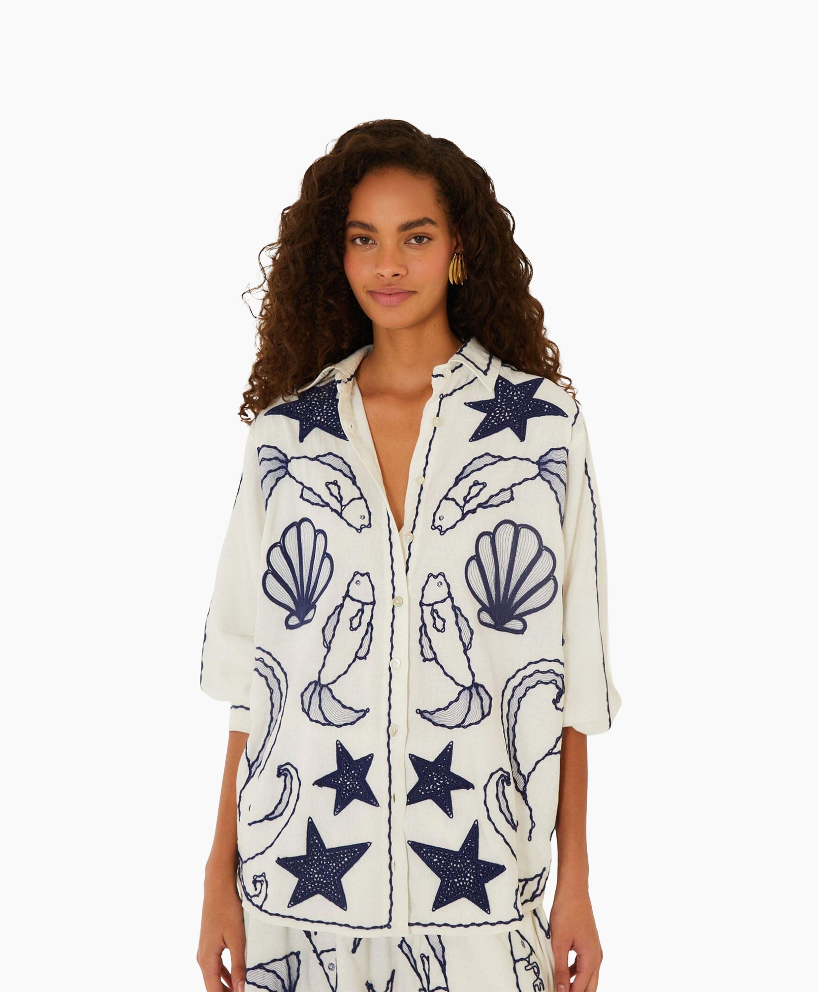 hemd, knopenhemd, geprint, marineblauw, sterren