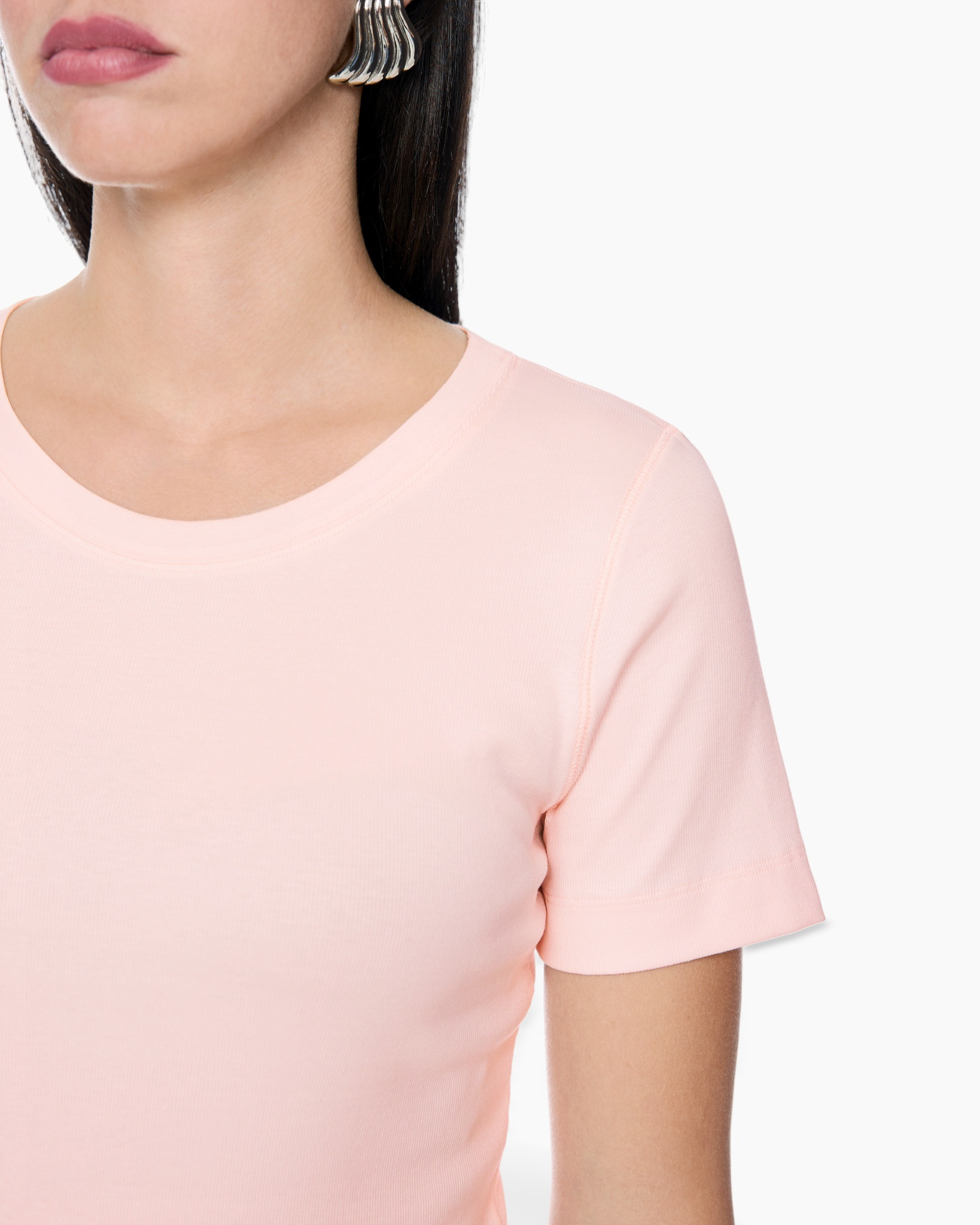 t-shirt, kortmouw, perzik, rondhals, zachte-stof