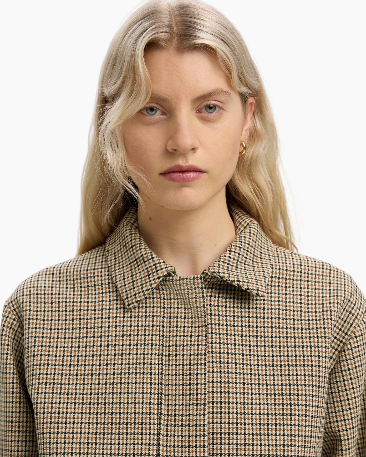 Tartan, geruit, kraag, hemd, beige