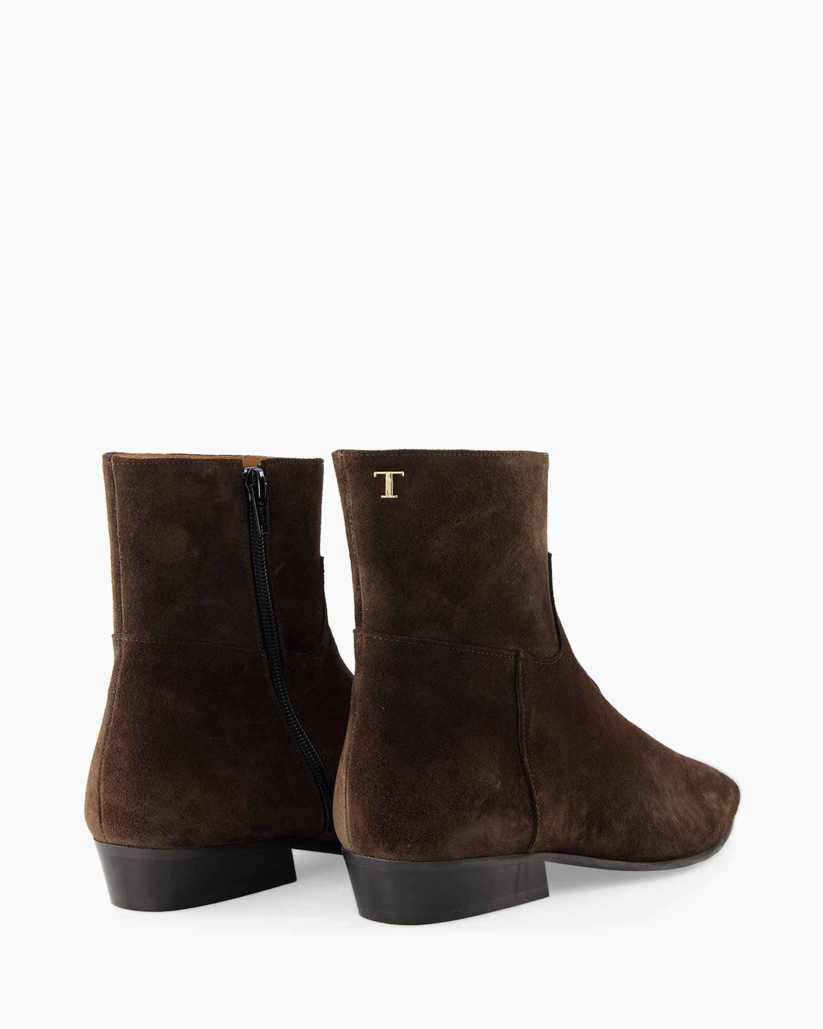 enkla, suede, bruin, rits, lage hak