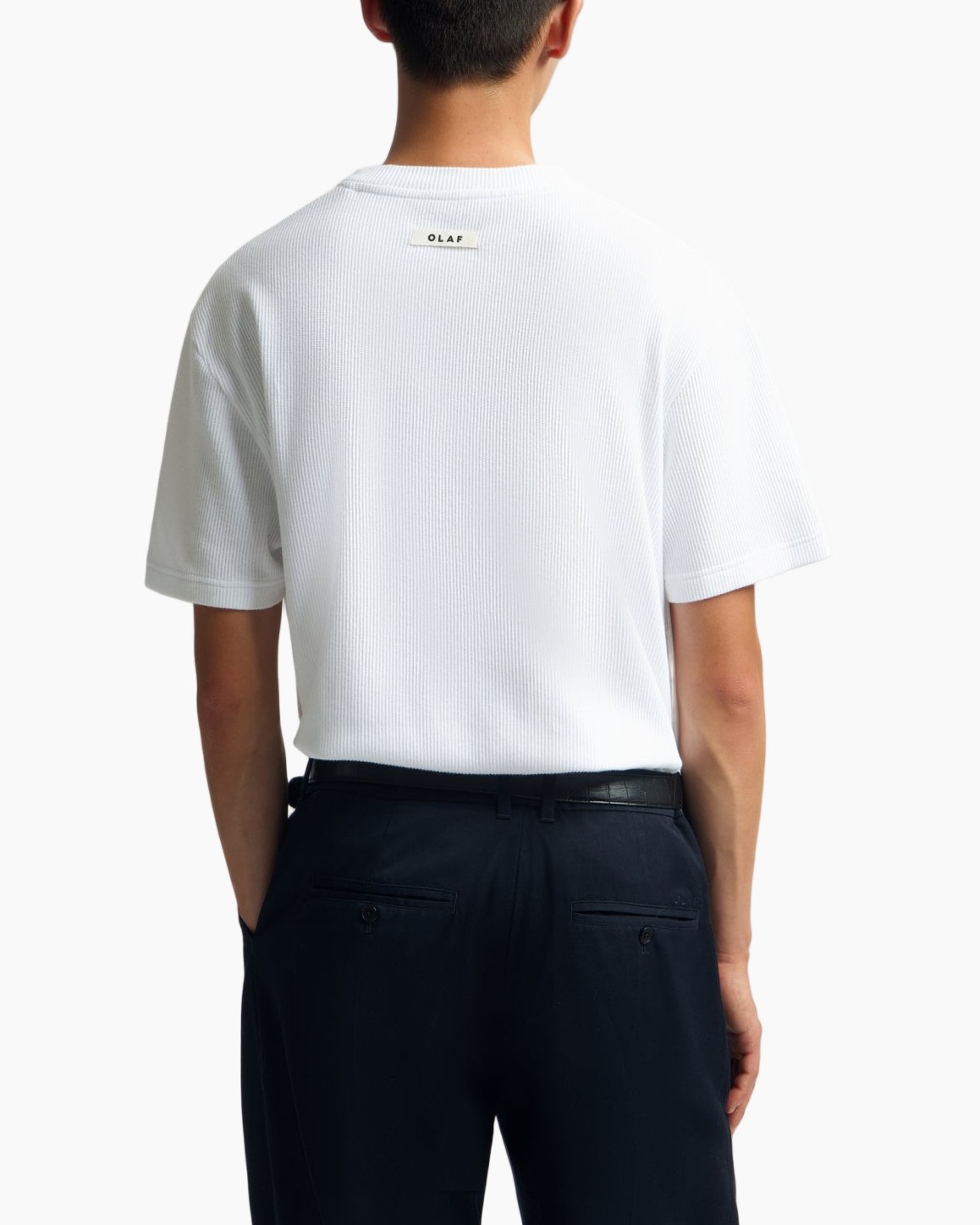 T-shirt, wit, korte mouwen, geribbelde textuur, casual