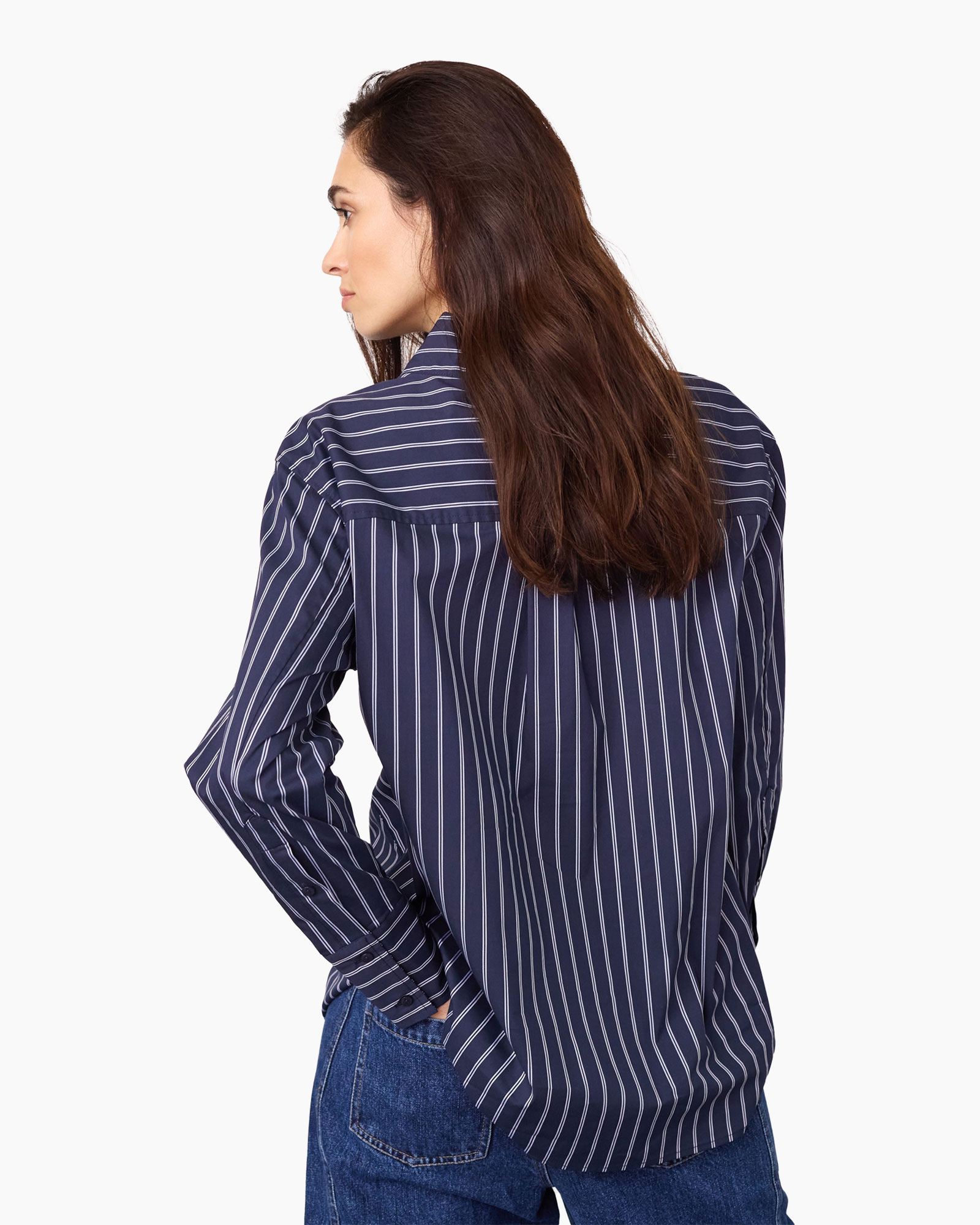 streepshirt, overhemd, marineblauw, lange mouw, blouse