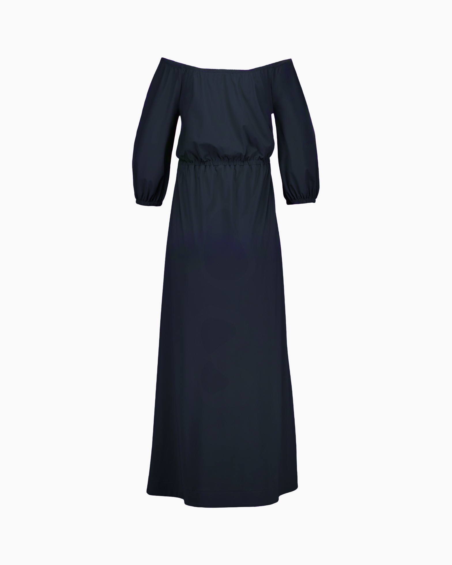 off-shoulder, maxi dress, long dress, elastic waist, solid navy