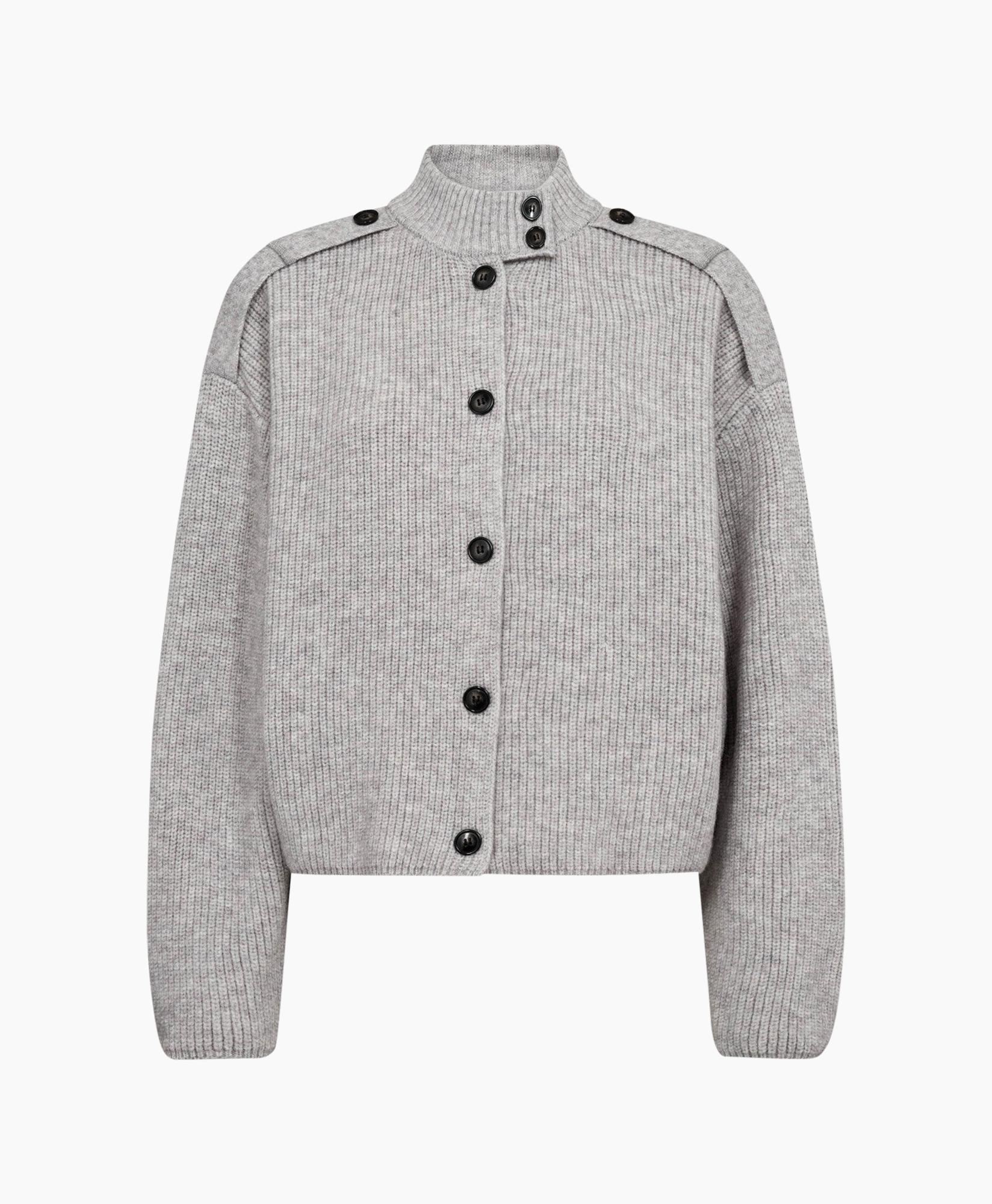 cardigan, breipull, grijs, knopen, knitted