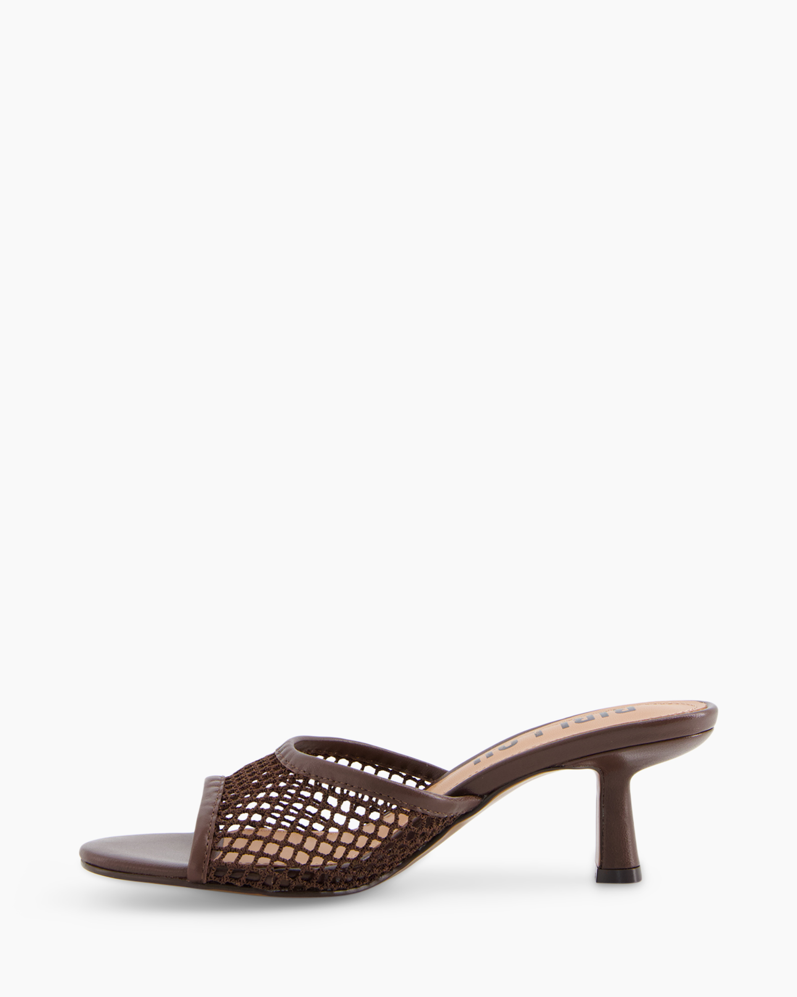 damessandaal, open neus, gebreide mesh, bruin, middelhiel