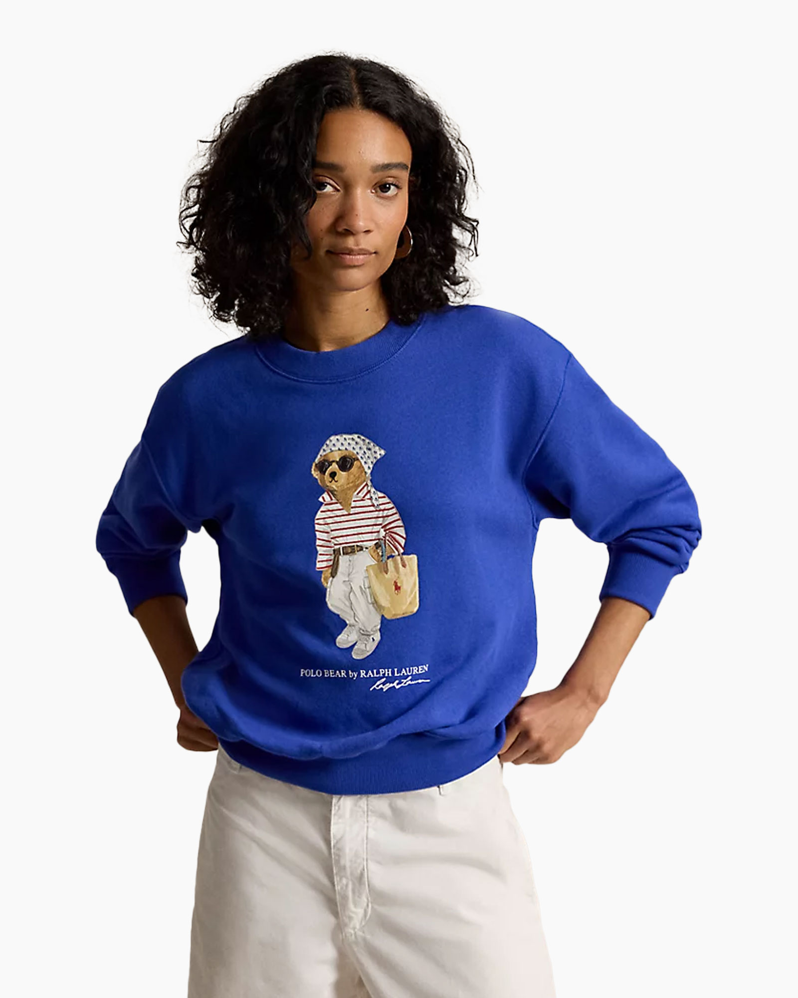 sweatshirt, blue, graphic, polo bear, casual