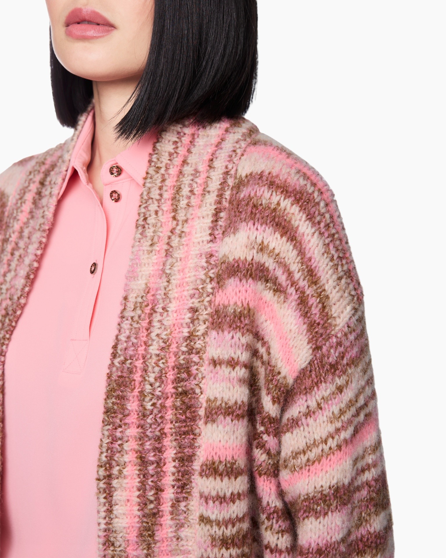 cardigan, gestreept, gebreid, roze, open-front cardigan