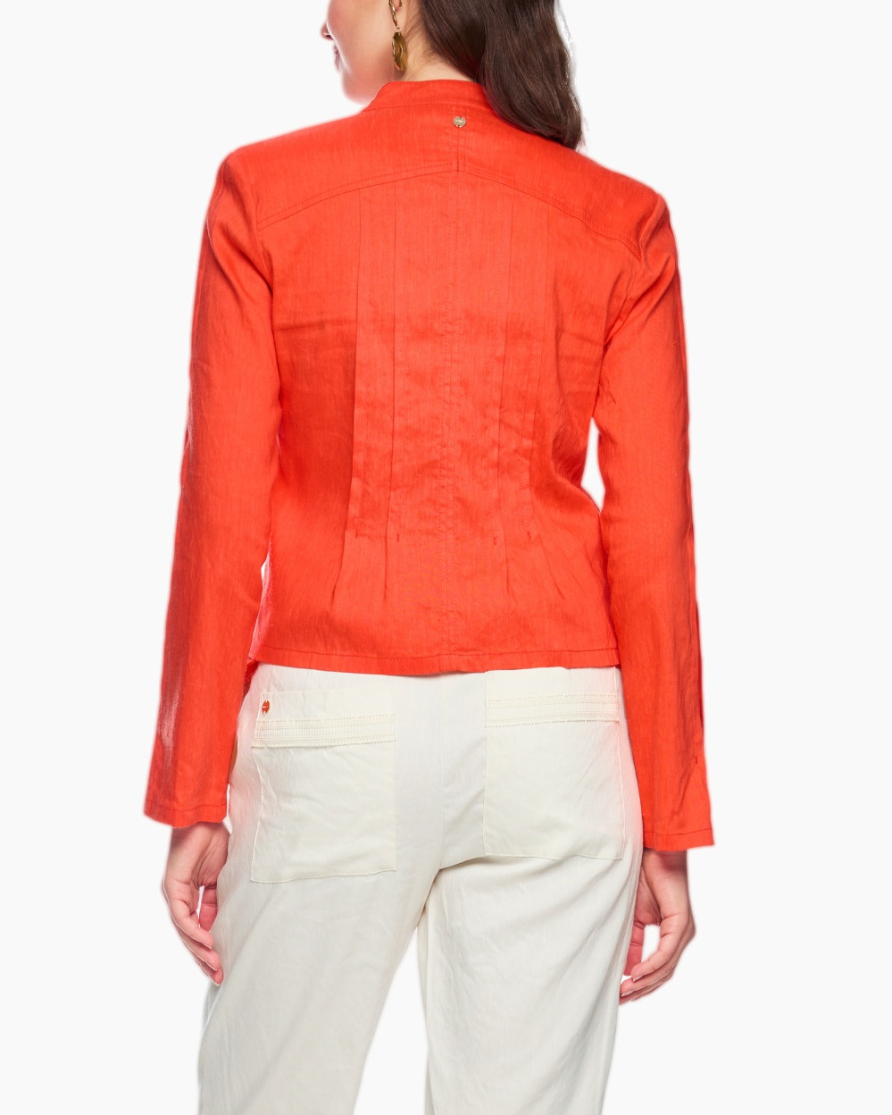 jacket, red, collared, linen, solid