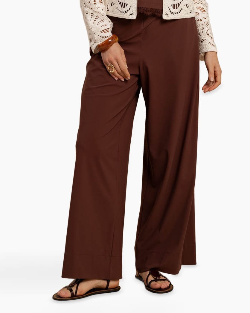 broeken, wijd uitlopende broek, bruin, pants, palazzo