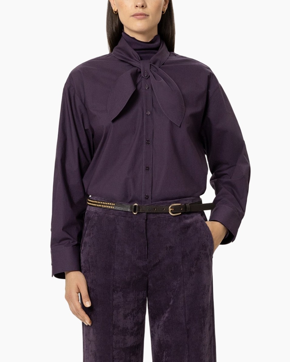 paars, blouse, hoofdtas, riem, katoen-korrelig