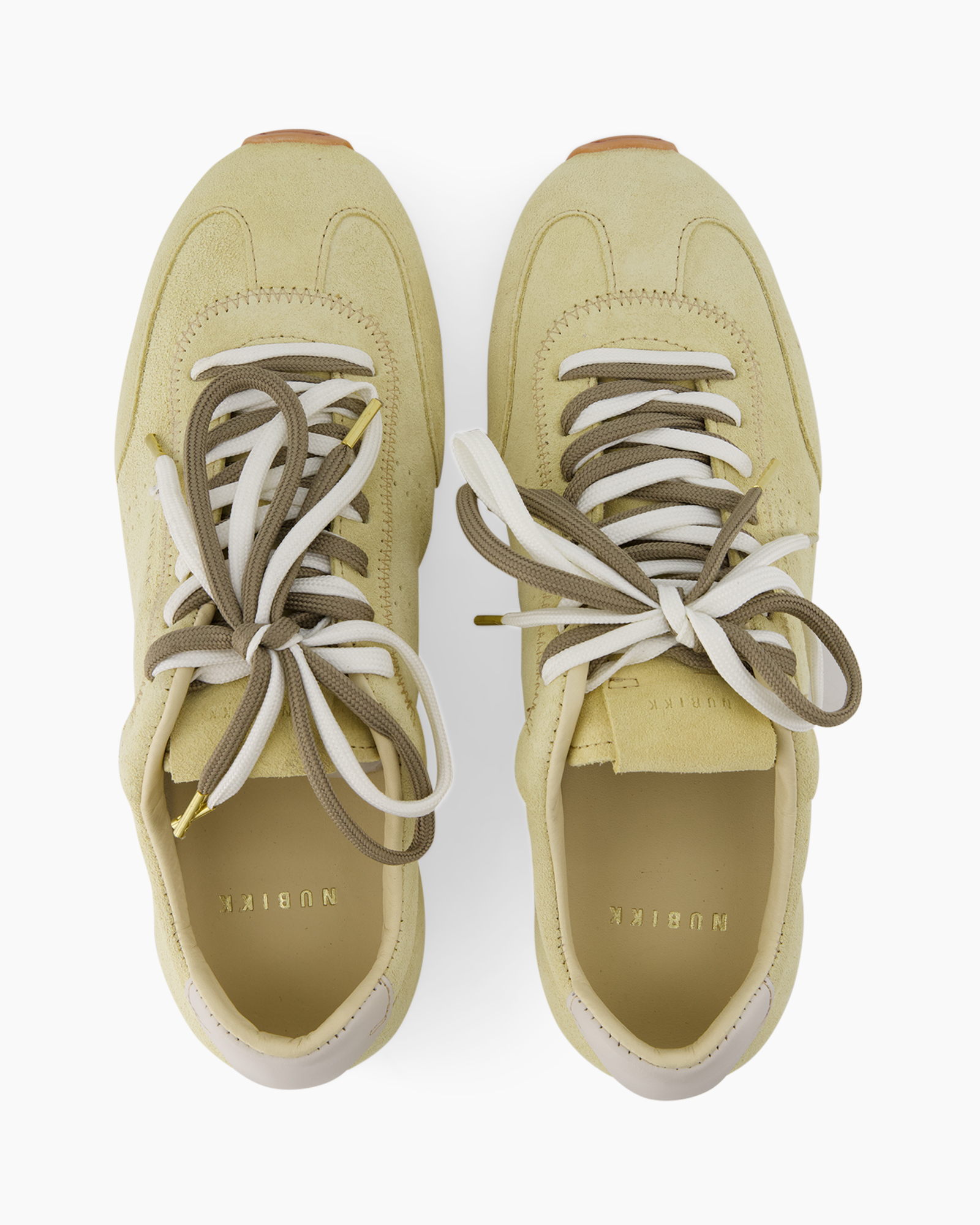 sneakers, veters, beige, suede, lage schoen