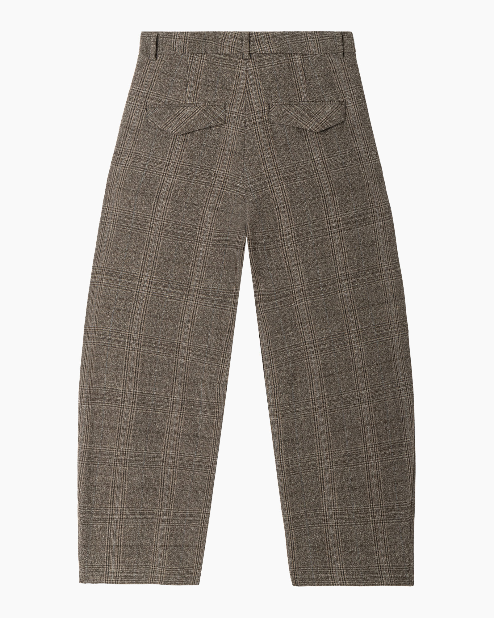 broeken, ruit, tweed, bruin, rugzakzakken