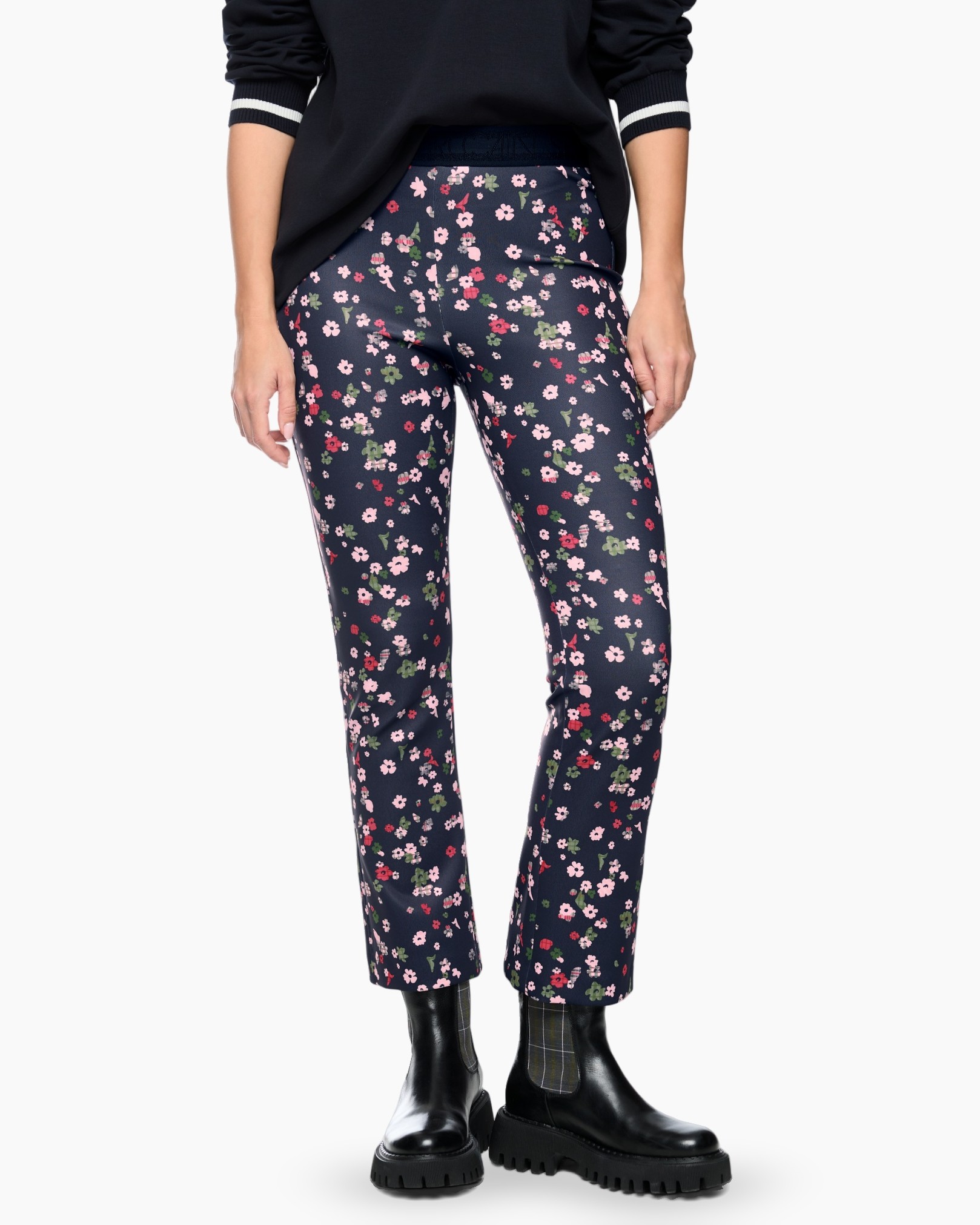 leggingen, bloemenspatroon, marineblauw, slim-fit, enkellengte
