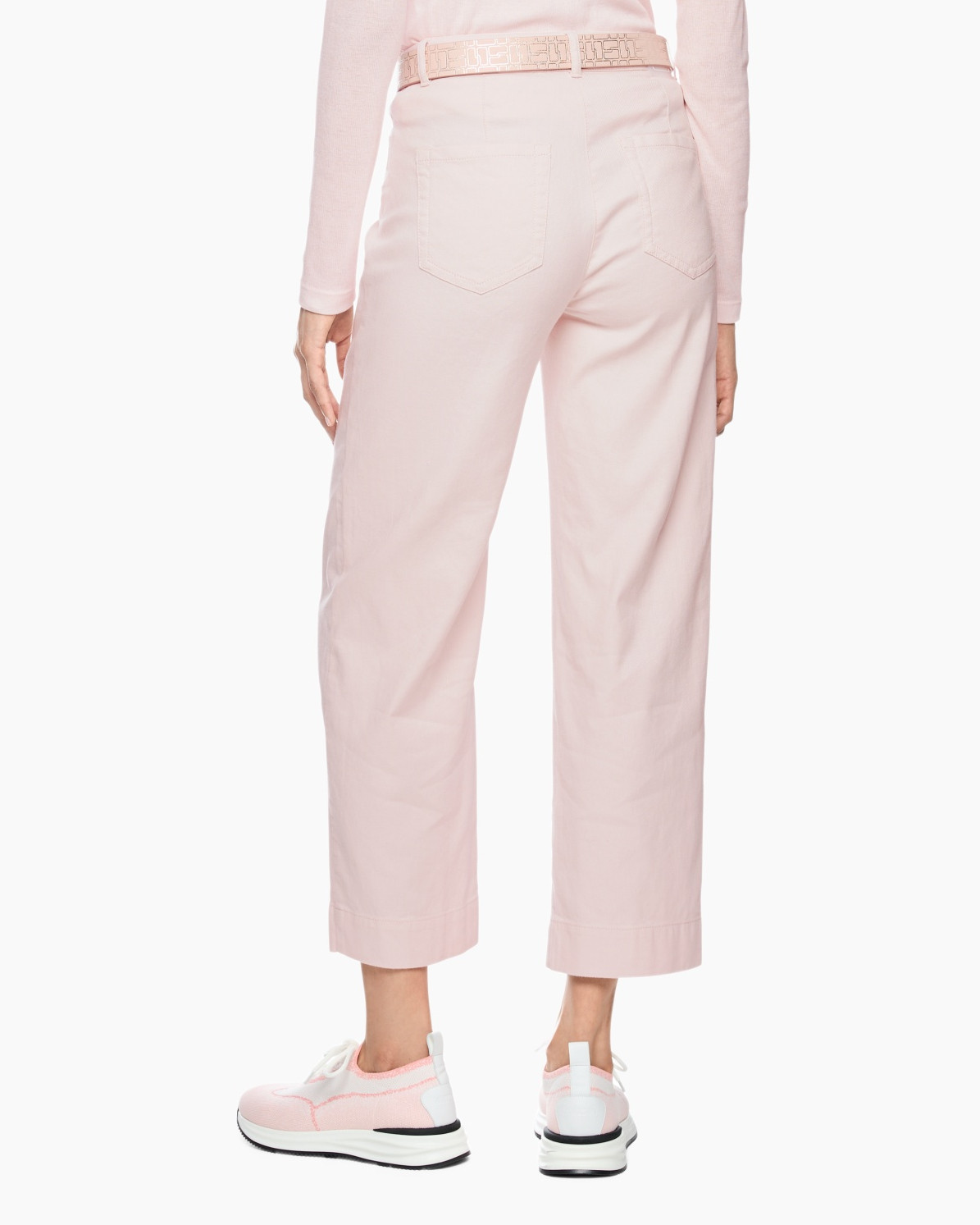 pink pants, wide leg, mid rise, belt, sneaker style