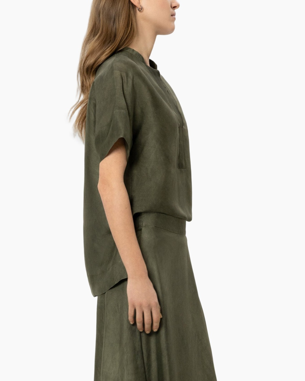 groen, linnen, top, korte- mouwen, hemd