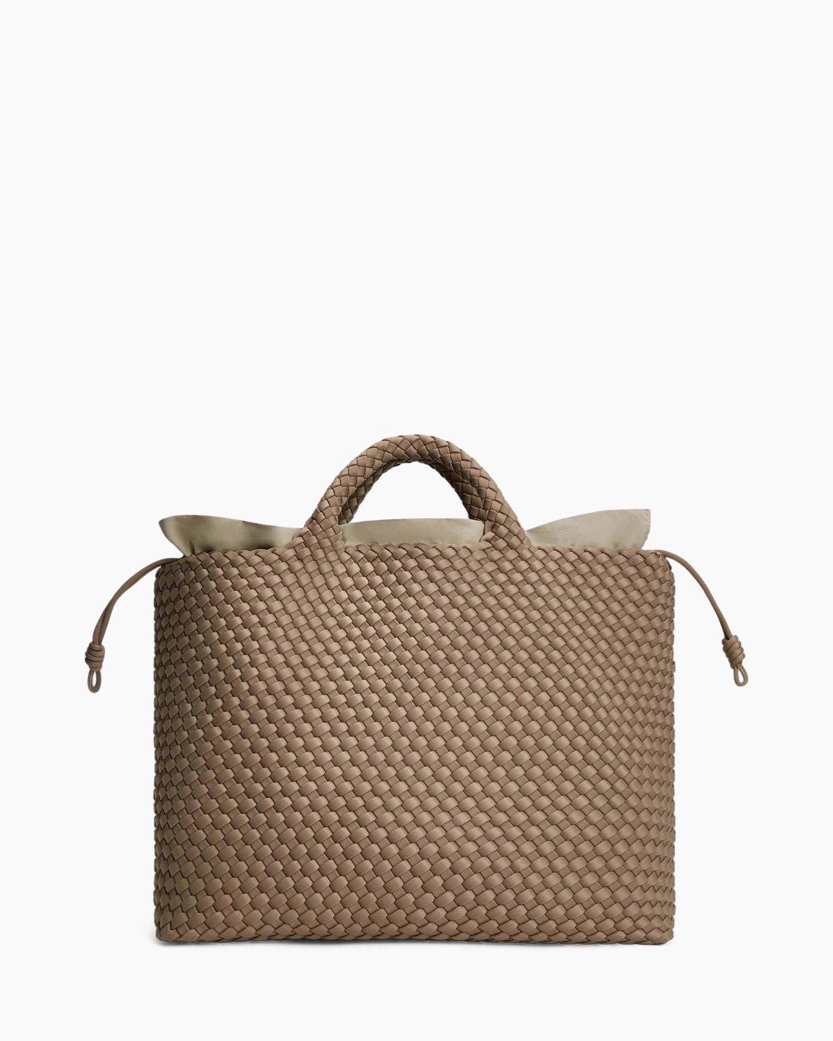 tas geweven, trekkoord, beige, handtas, rechthoekig