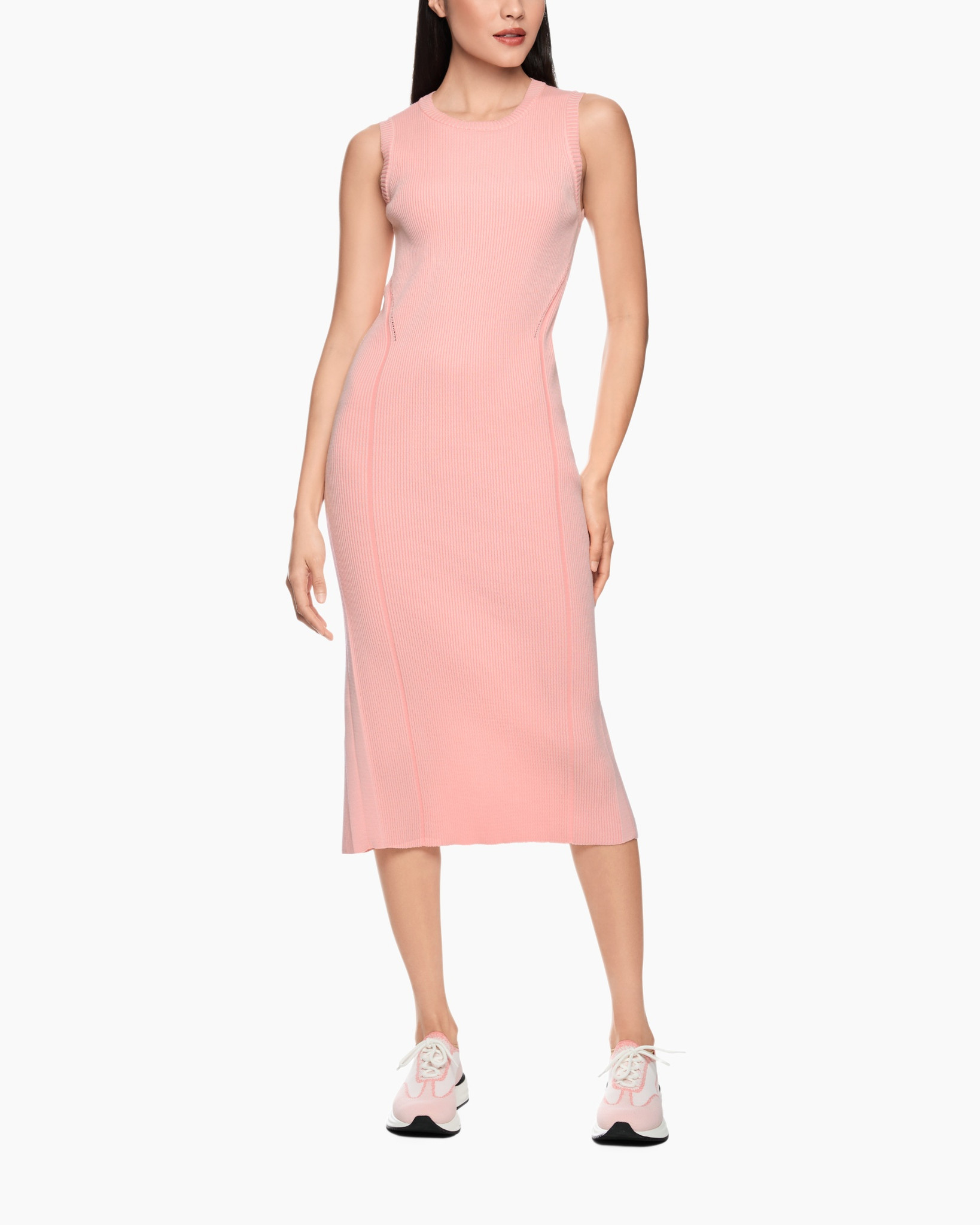 dress, knit dress, midi dress, pink, sleeveless
