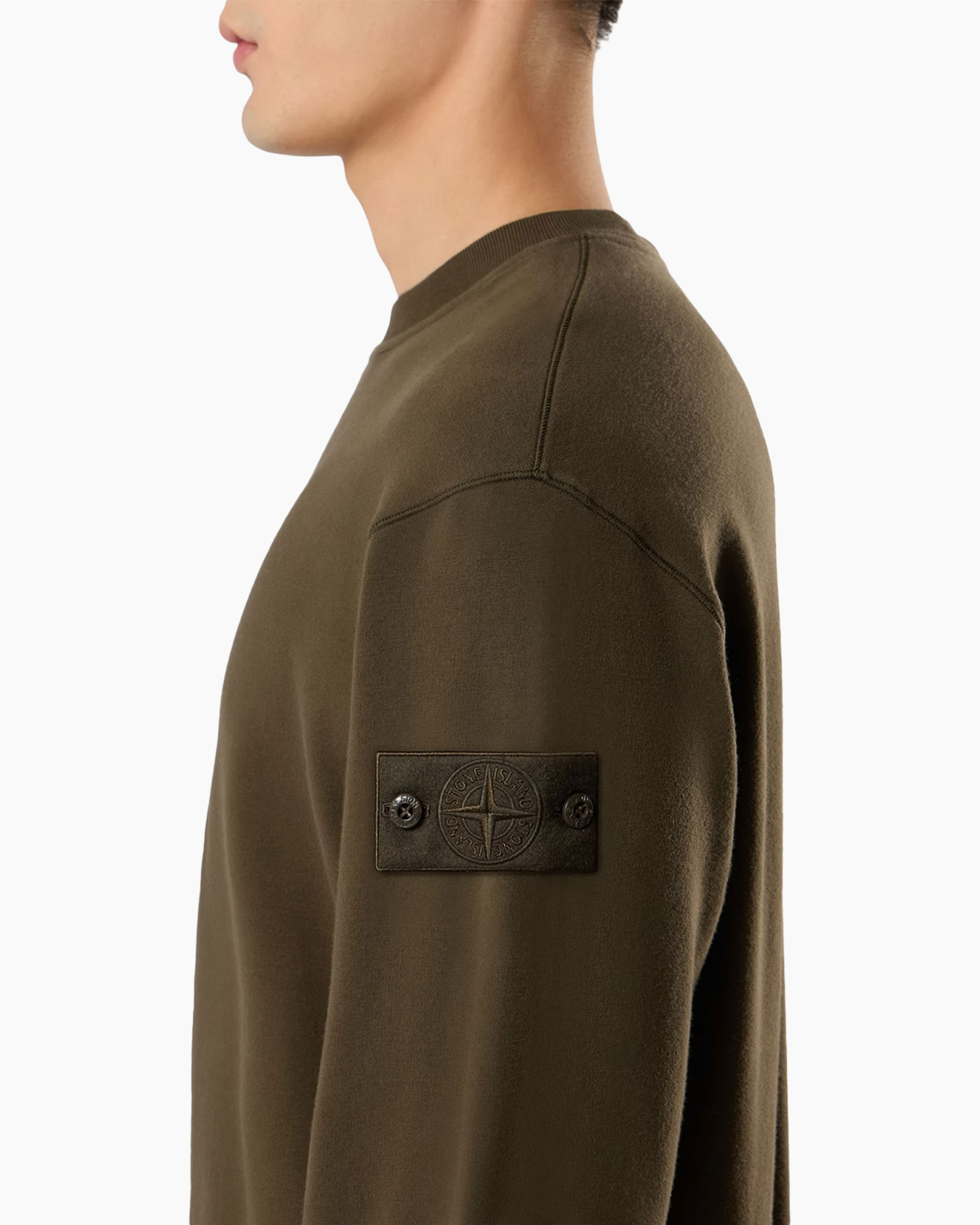 sweatshirt, olijf groen, patch, schouder, lange mouw