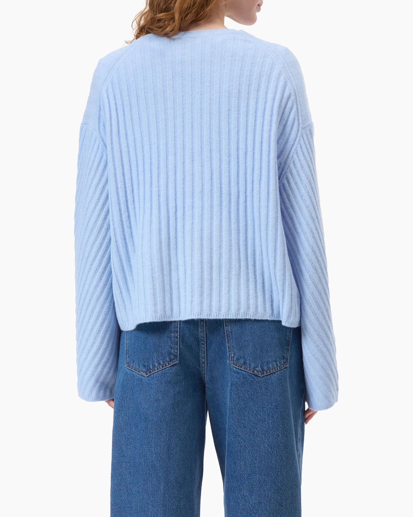 Sweater Crew Neck Rib Licht Blauw