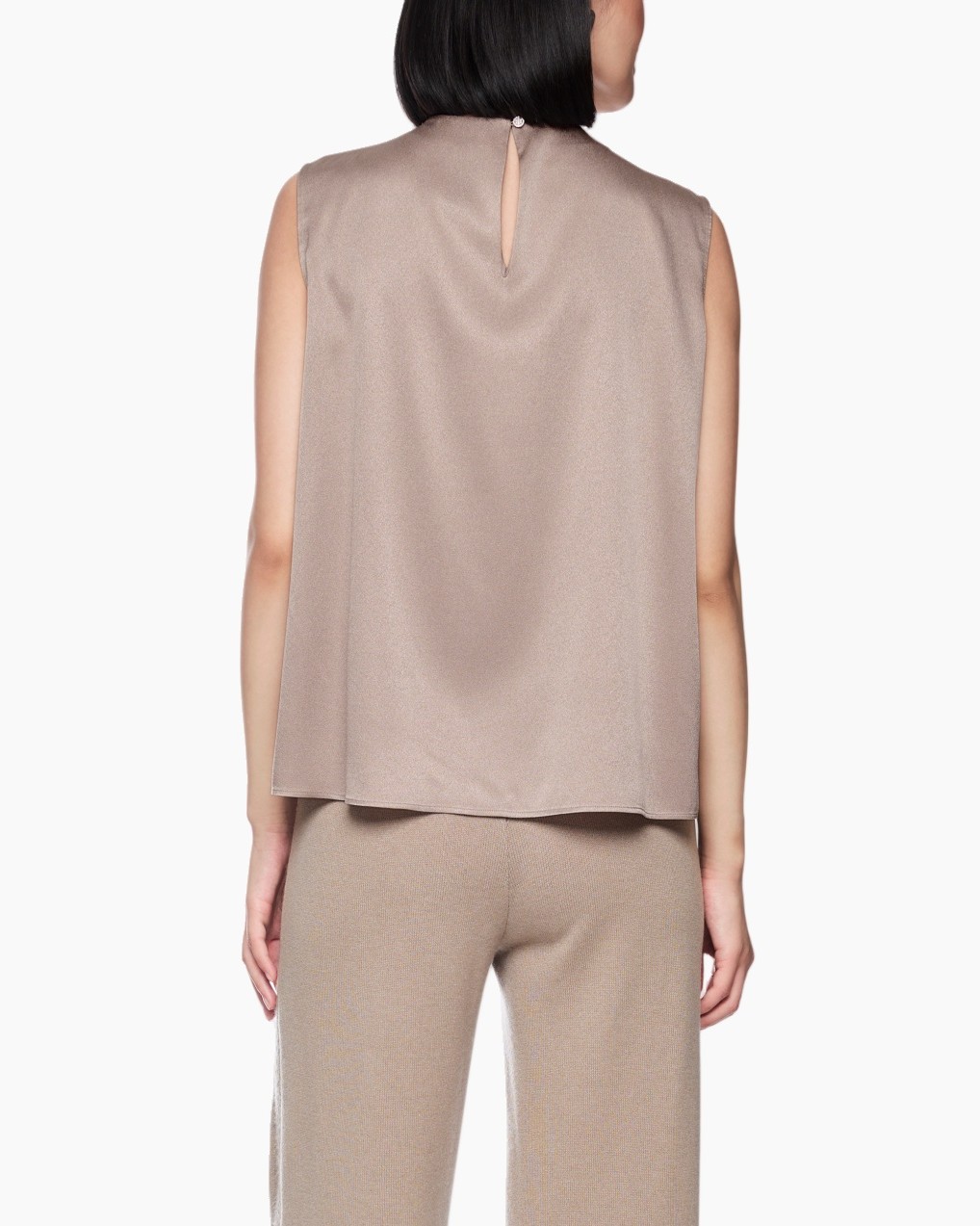 top zonder mouwen, zijdenachtig, taupe, gedrapeerd, damesblouse