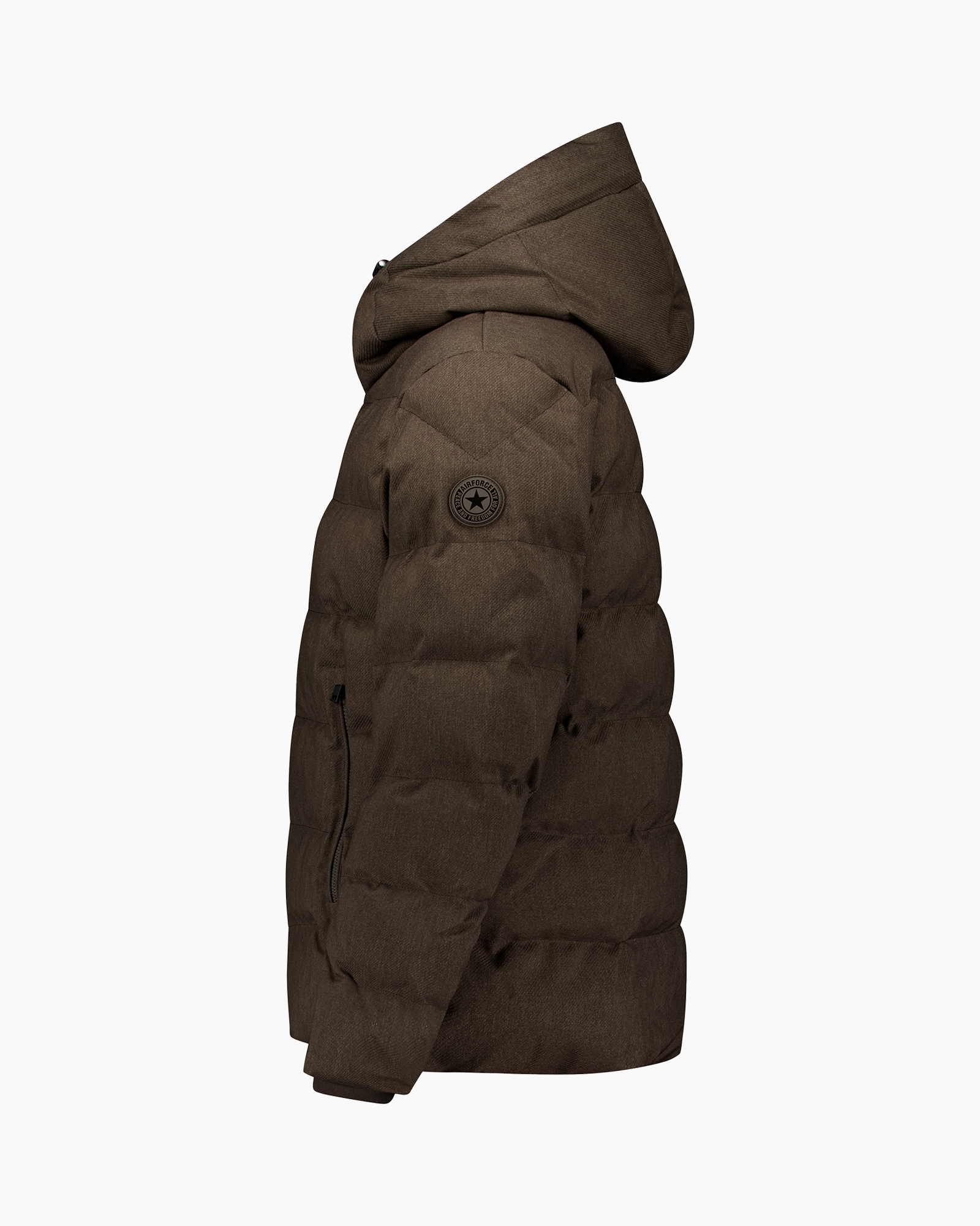 puffer jas, hoed, bruin, gequilt, buitenjassen