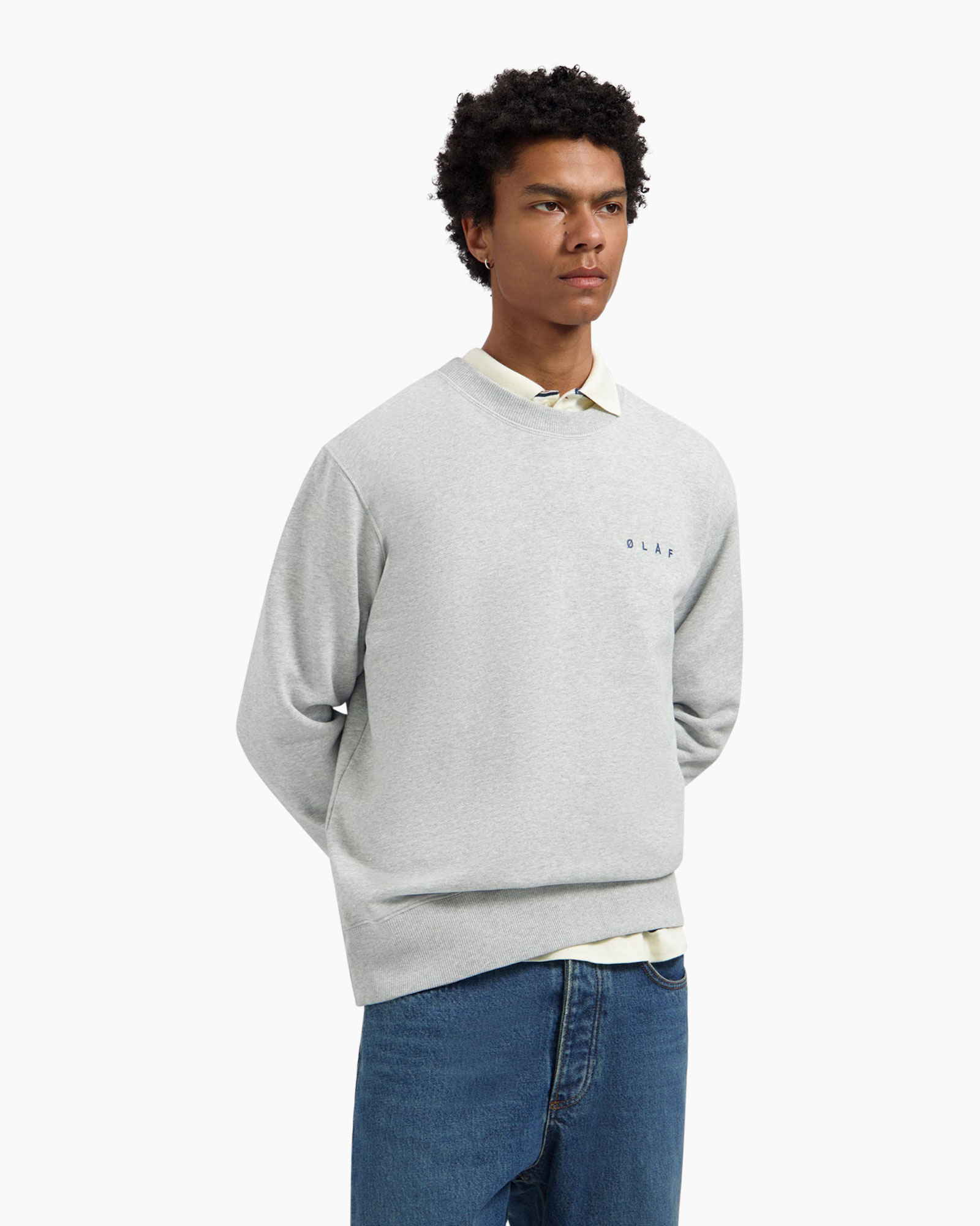 sweatshirt, halsboord, grijs, lange mouwen, minimal logo
