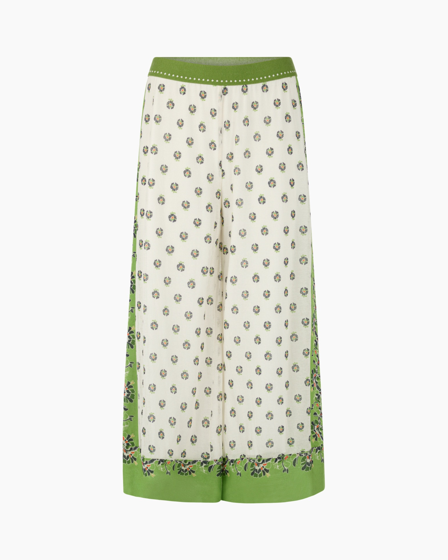 broeken met wijde pasvorm, gedrukt patroon, groene bies, wijd & loszittend, lijf vrije stof