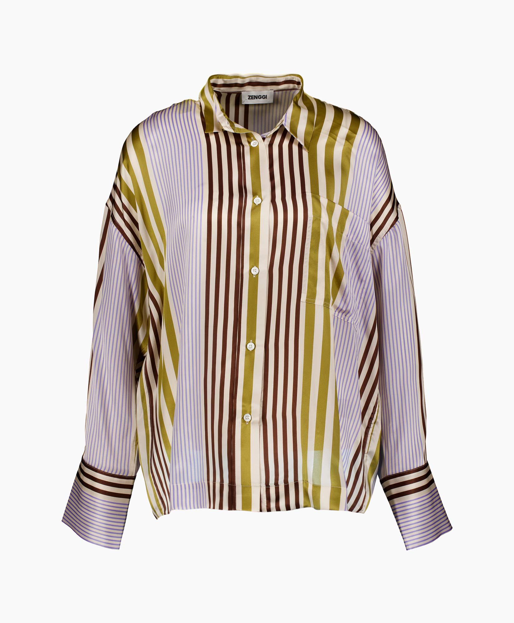 Blouse Silk Stripe Oversized Beige