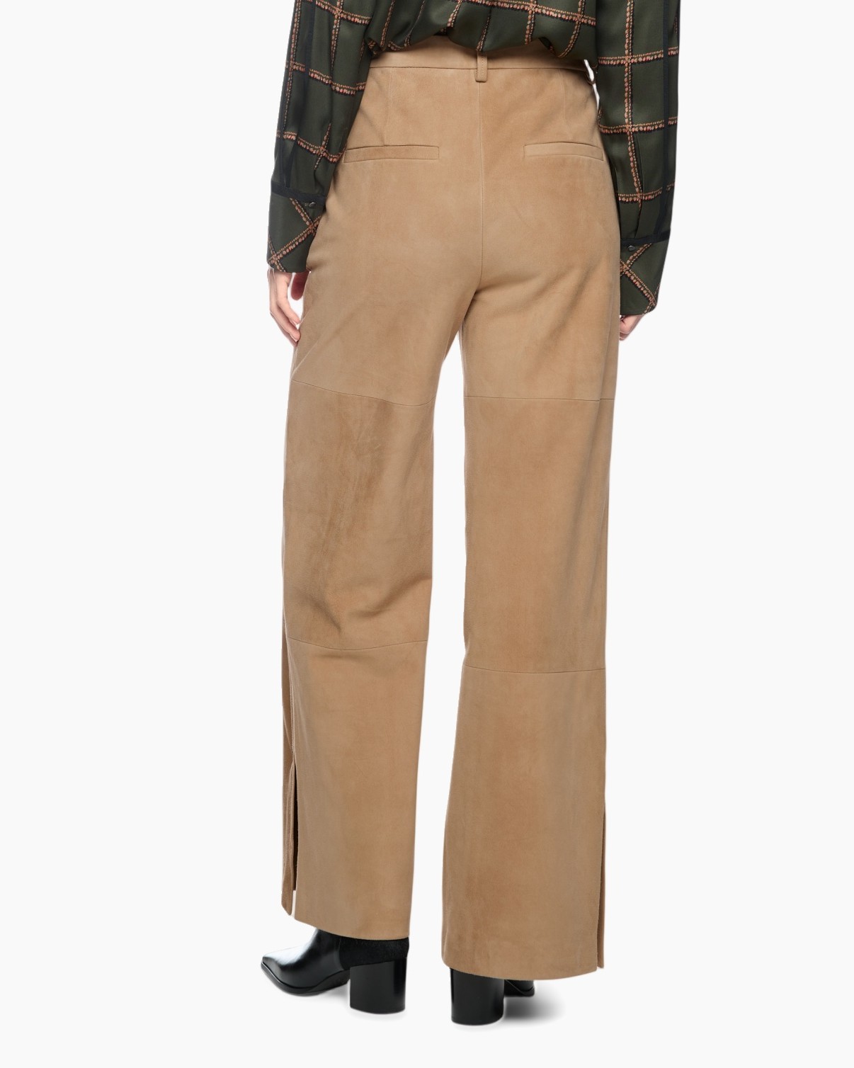 broek, wijdte-breed, camel, suede, hoog-taille