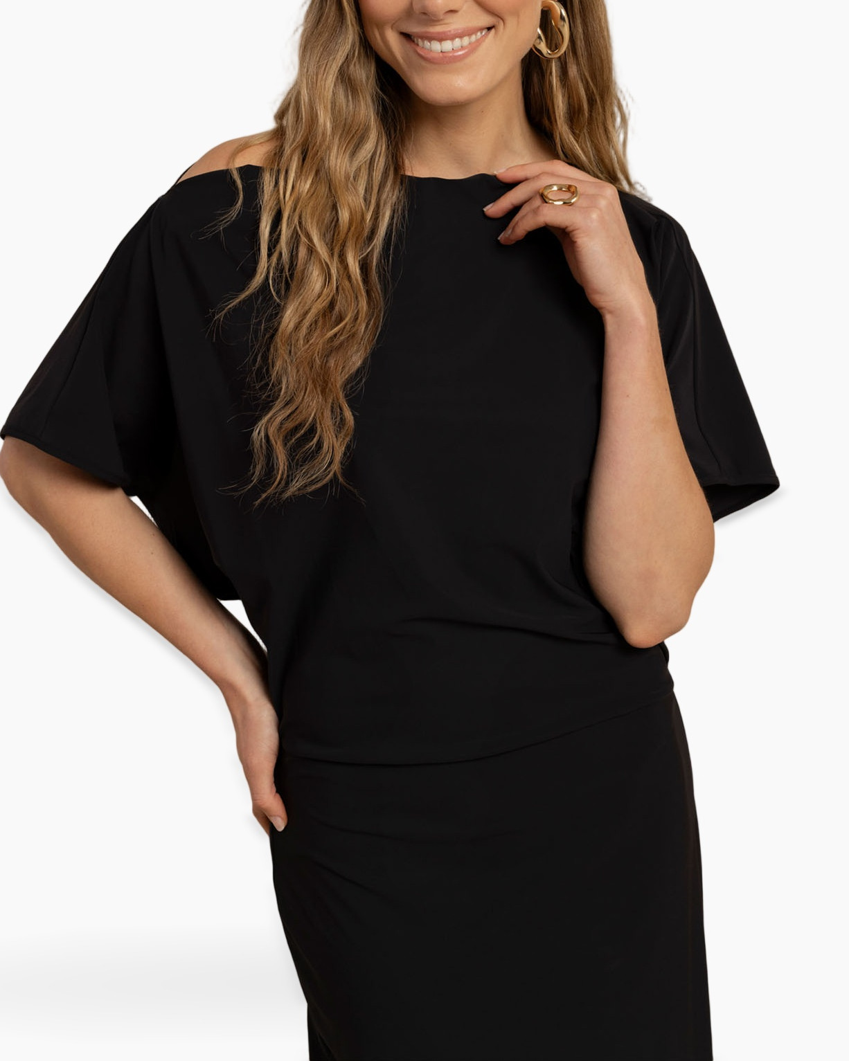 jurk, zwart, lange jurk, mouwdetail, maxi