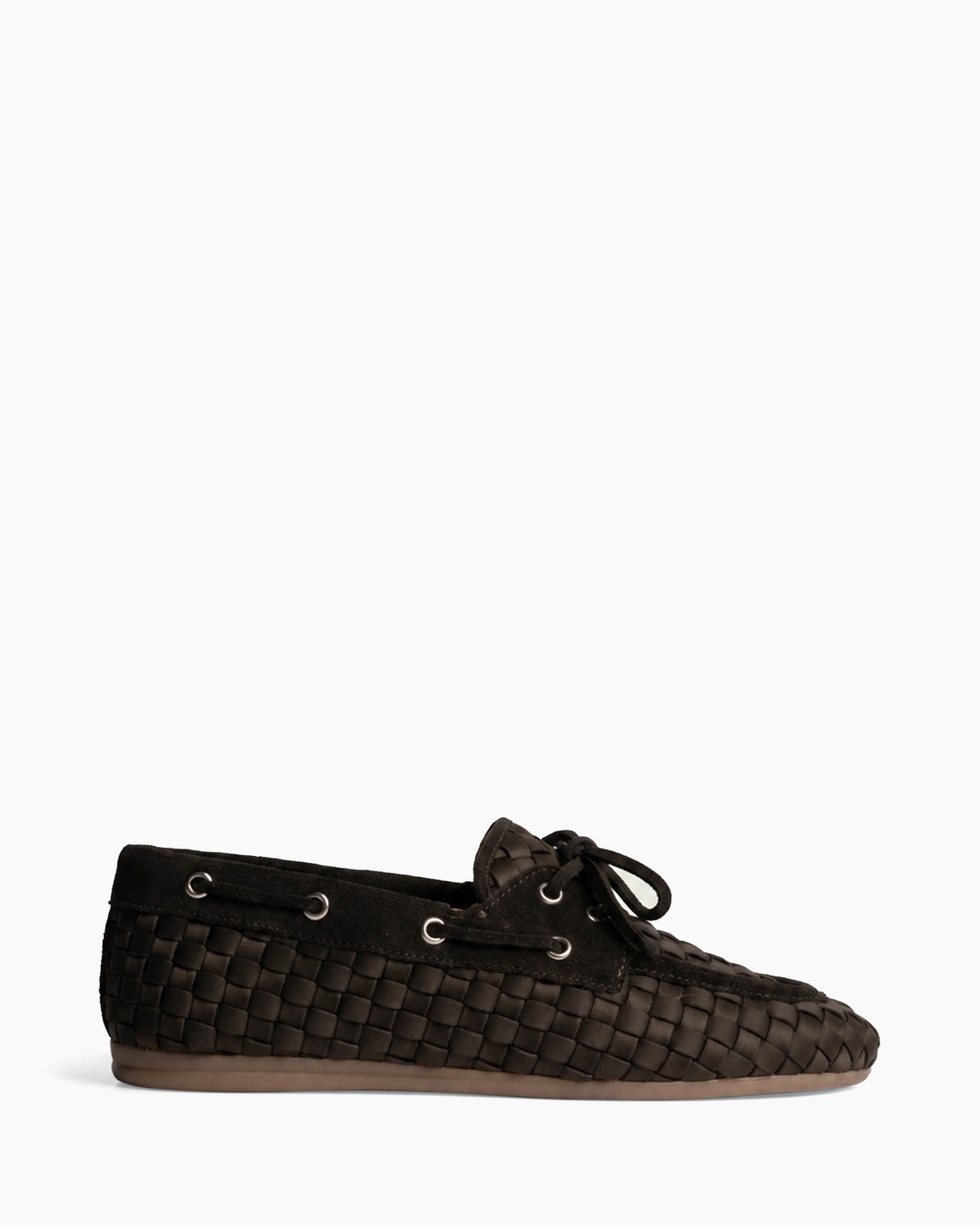 loafer, gewoven, zwart, leer, platte schoen