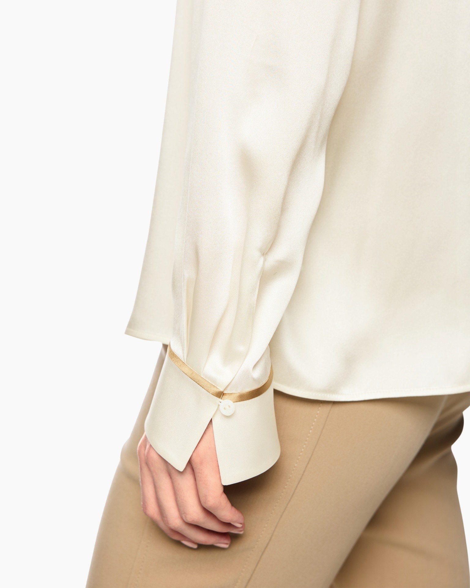 blouse, lange mouwen, creme/kleur, boord/manchet, knopen/knoop