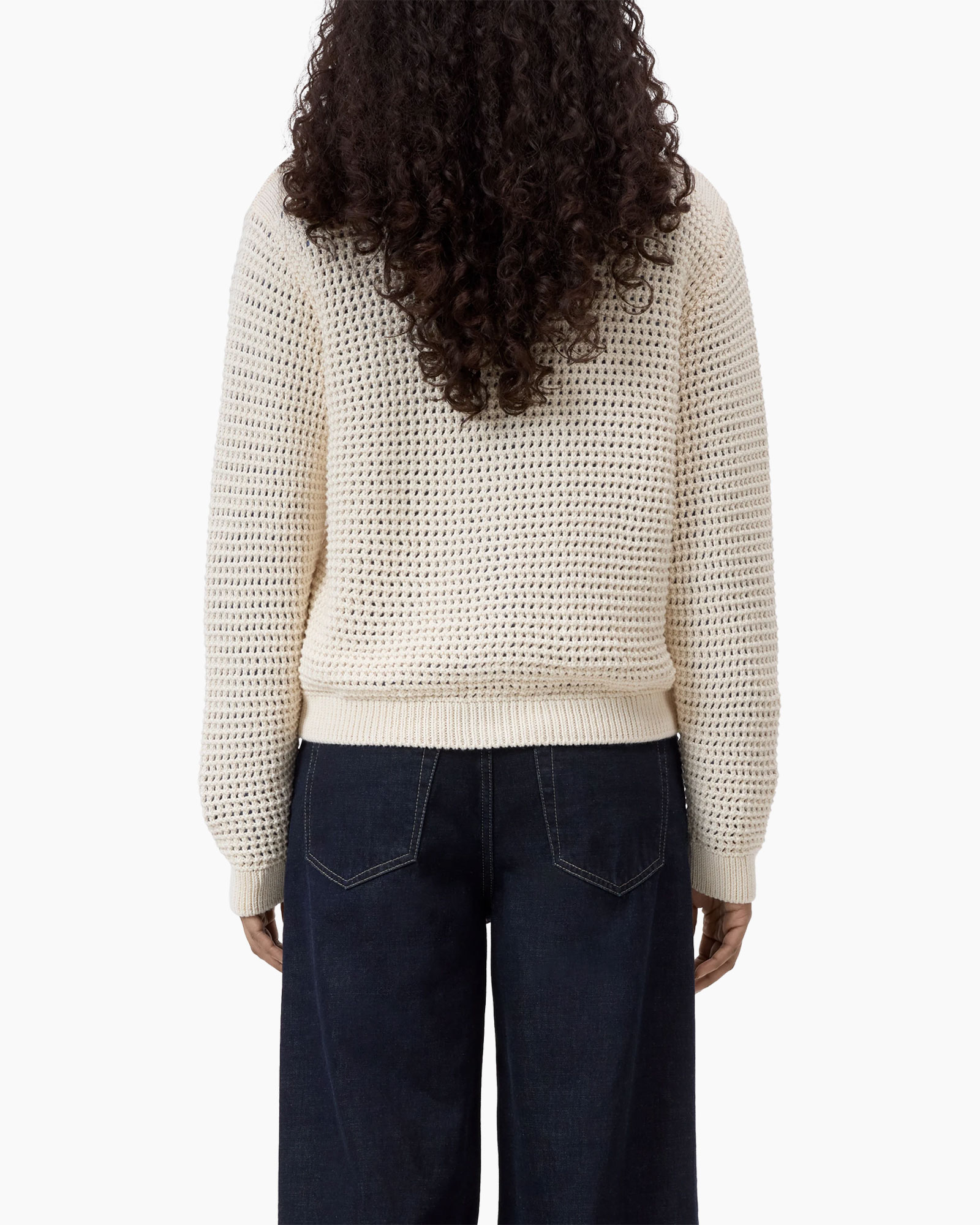 breipogesweater, beige, lange mouwen, losbreiwerk, achterkant