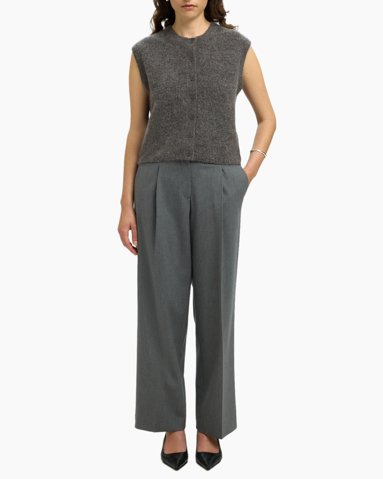 Gilet Lulu Sl Button O-neck Vest Ex Grijs