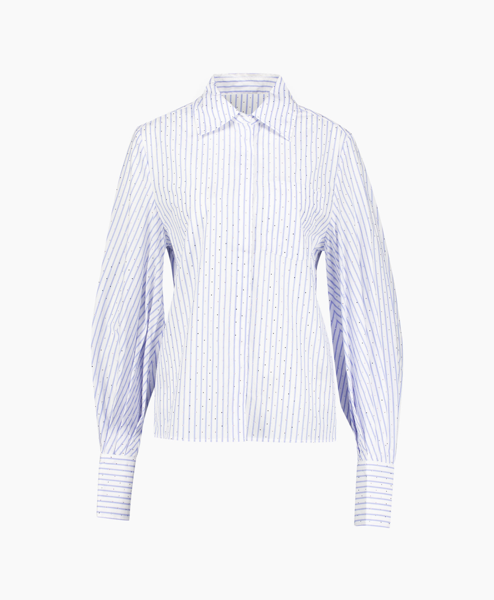 hemd, blouse, gestreept, lange mouw, kraag