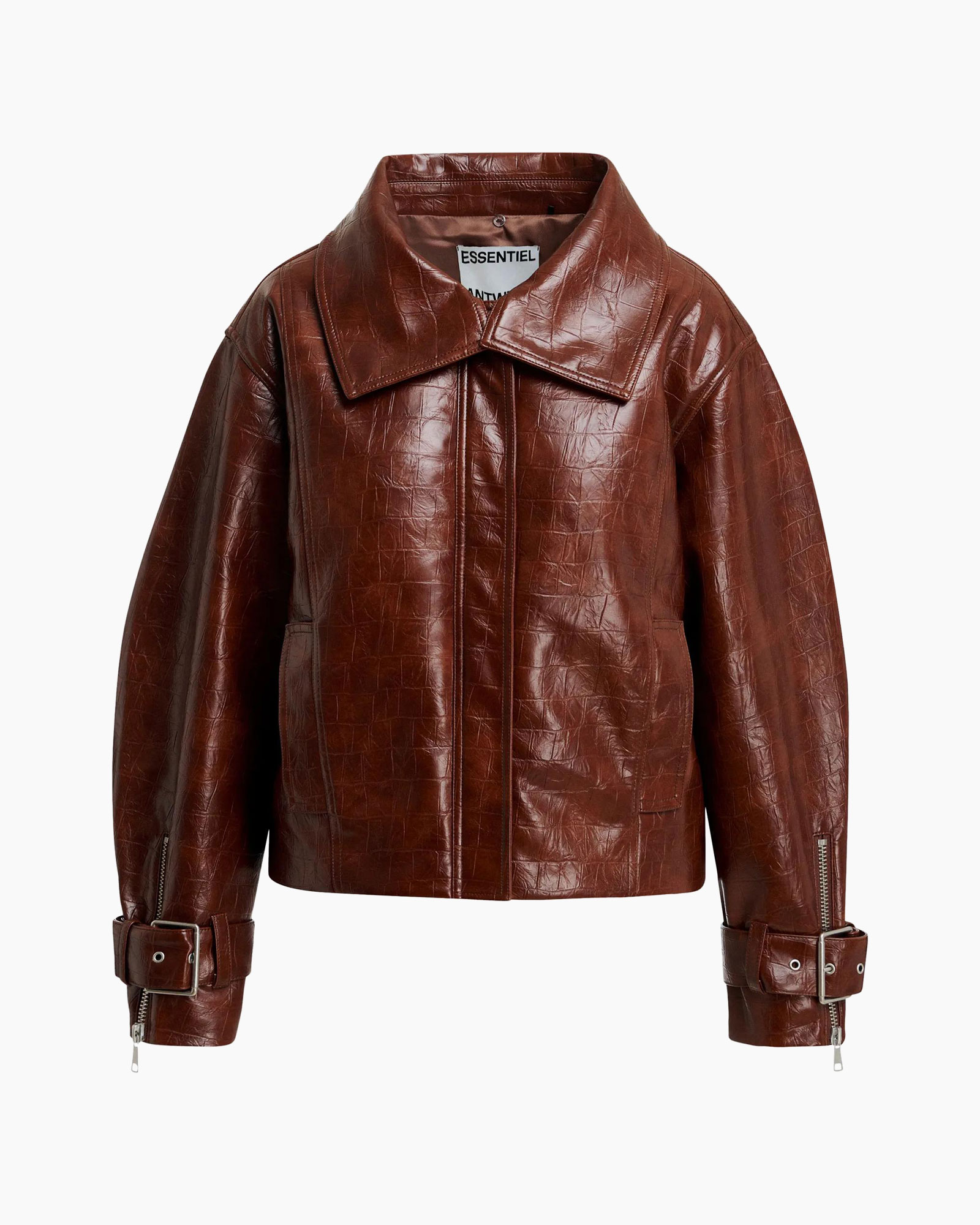leren jas, bruin, gekraakt oppervlak, biker stijl, rits"