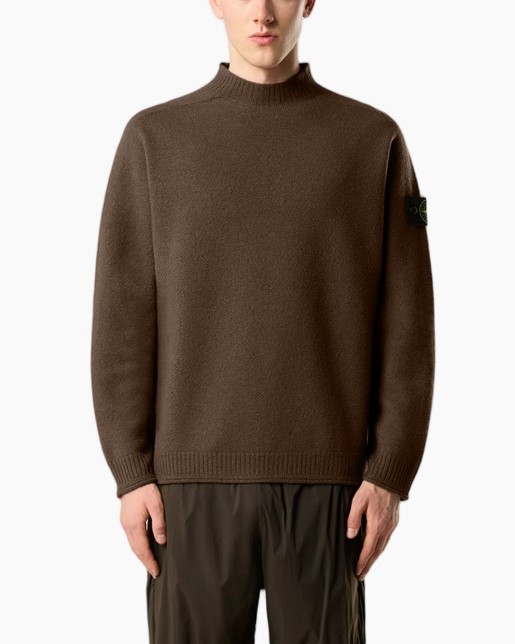 trui, pullover, bruin, breipstuk, kraagloze kraag